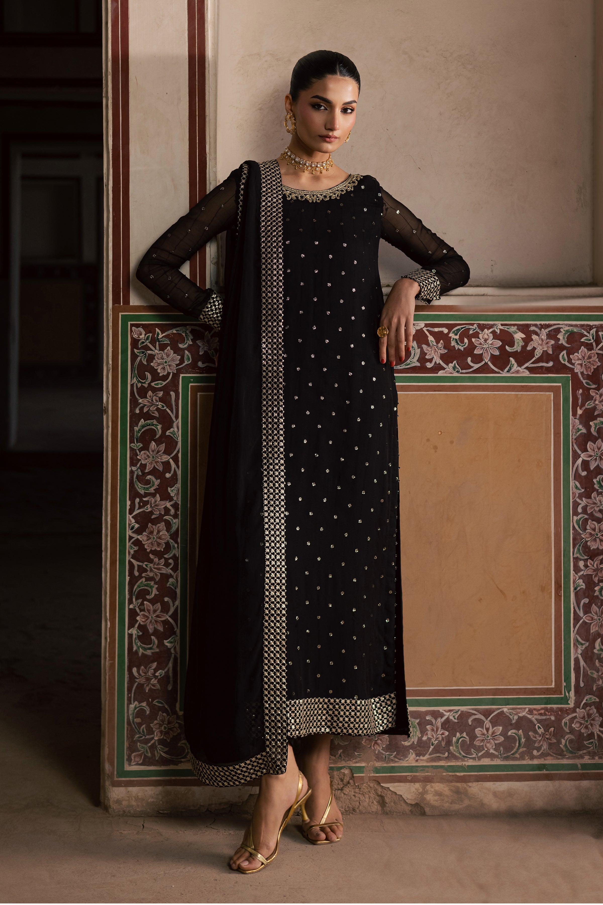 Mashal 3Pc - Festive Luxe Pret BATIKLuxePRET BATIK XS / Black / Chiffon-S / Black / Chiffon-M / Black / Chiffon-L / Black / Chiffon-XL / Black / Chiffon