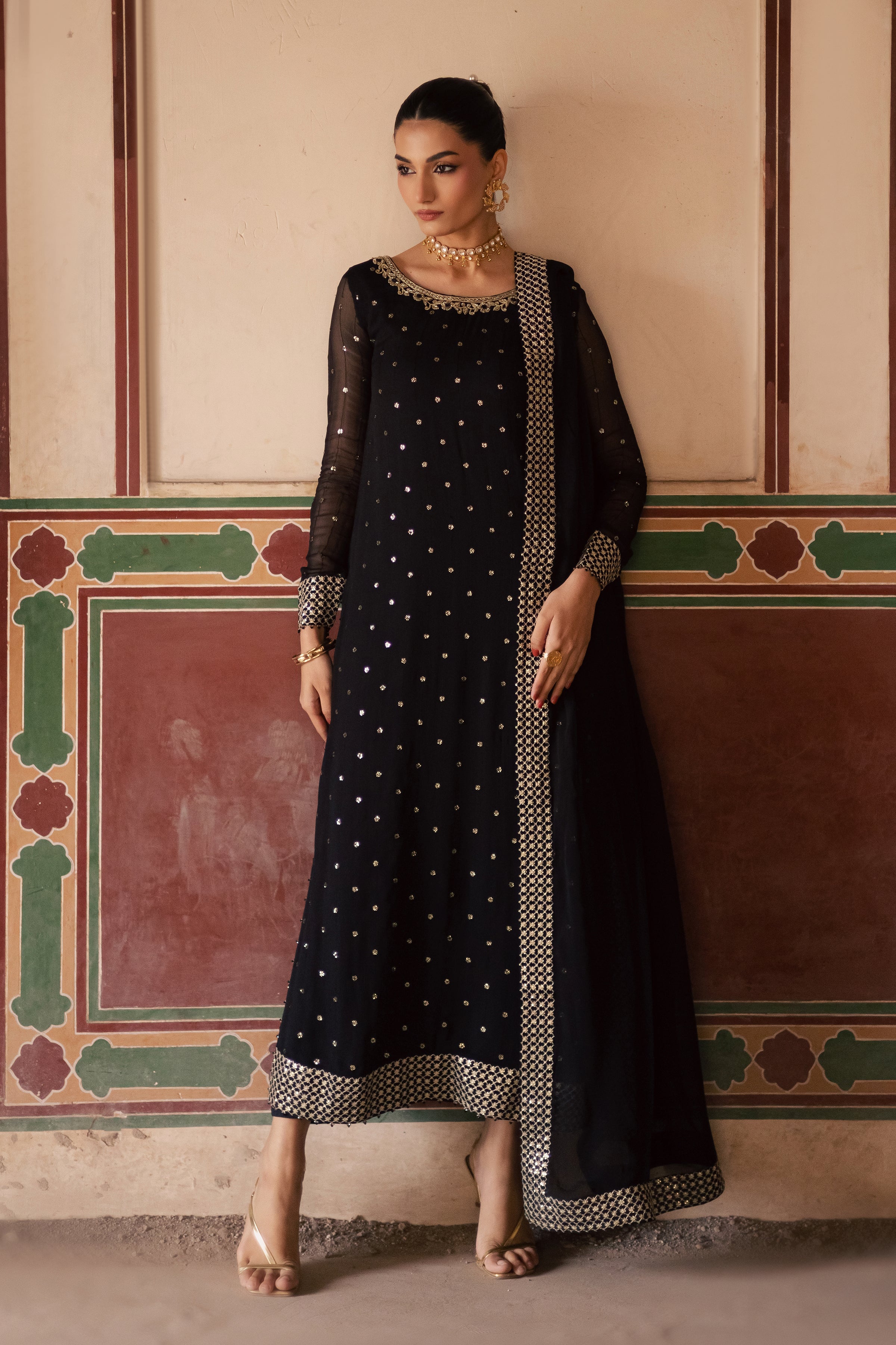 Mashal 3Pc - Festive Luxe Pret BATIKLuxePRET BATIK XS / Black / Chiffon-S / Black / Chiffon-M / Black / Chiffon-L / Black / Chiffon-XL / Black / Chiffon
