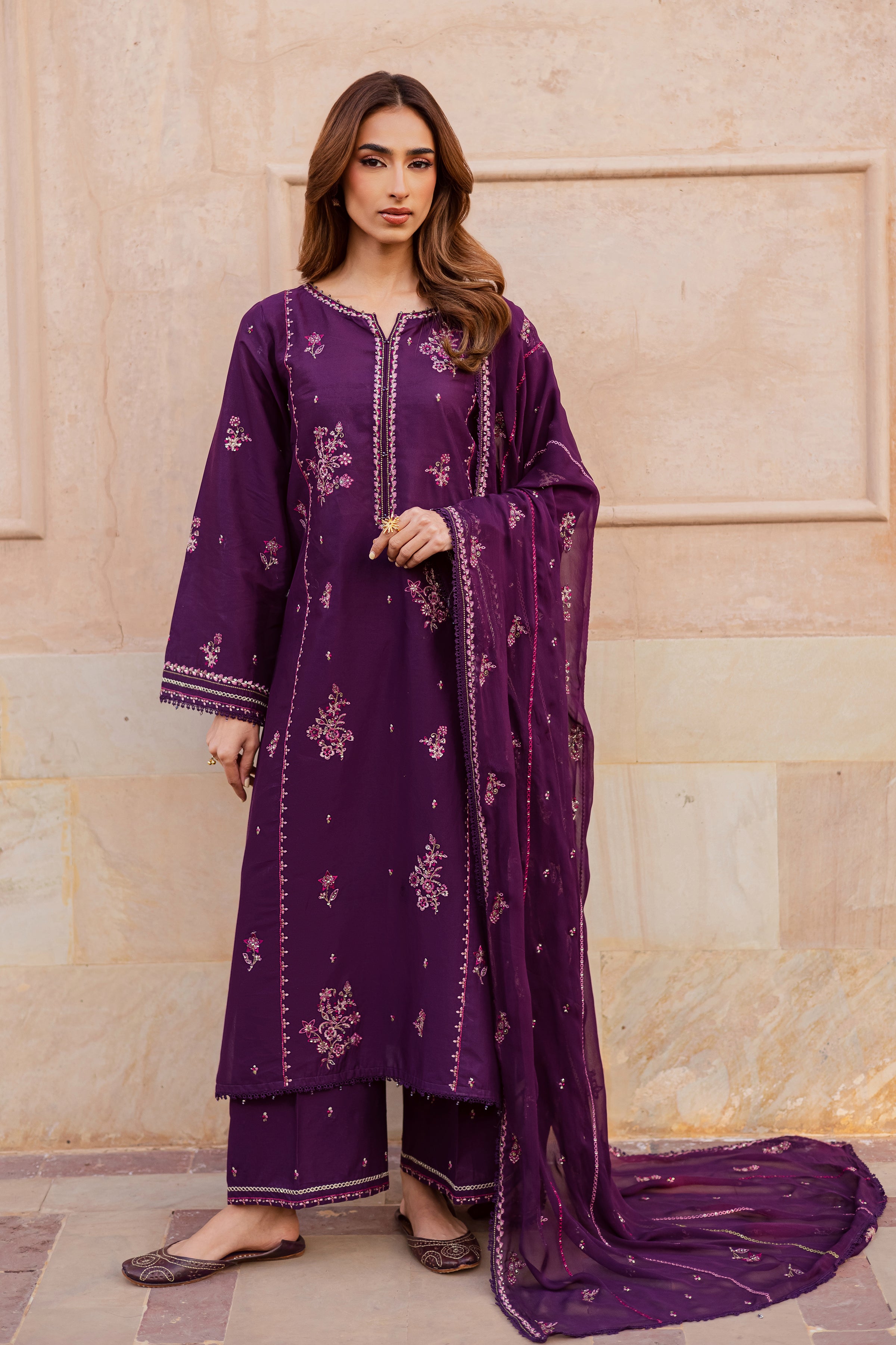 Mashayem 3Pc - Festive Embroidered Lawn BATIKEID2026 BATIK XS / Purple / Pima Lawn-S / Purple / Pima Lawn-M / Purple / Pima Lawn-L / Purple / Pima Lawn-XL / Purple / Pima Lawn
