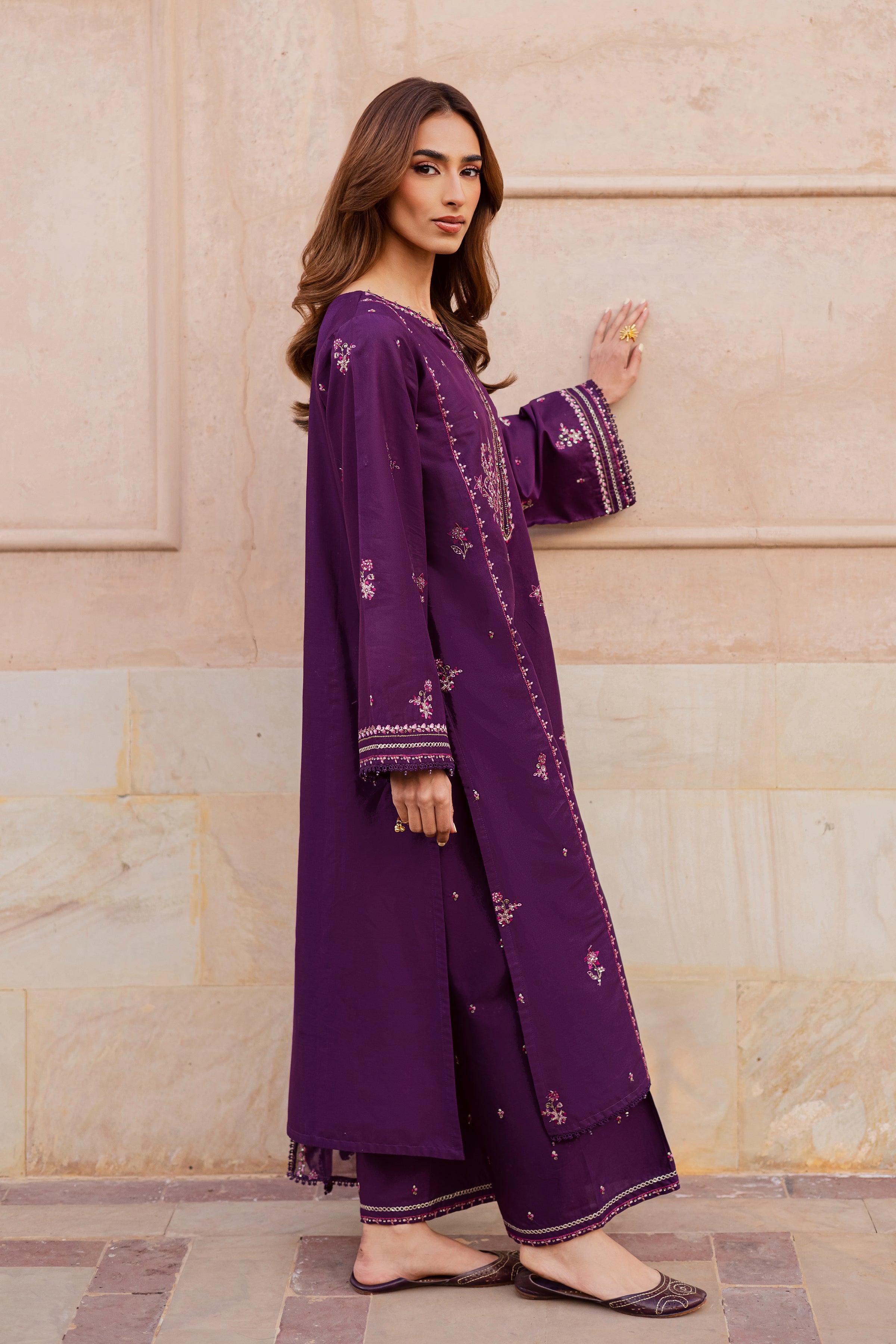 Mashayem 3Pc - Festive Embroidered Lawn BATIKEID2026 BATIK XS / Purple / Pima Lawn-S / Purple / Pima Lawn-M / Purple / Pima Lawn-L / Purple / Pima Lawn-XL / Purple / Pima Lawn