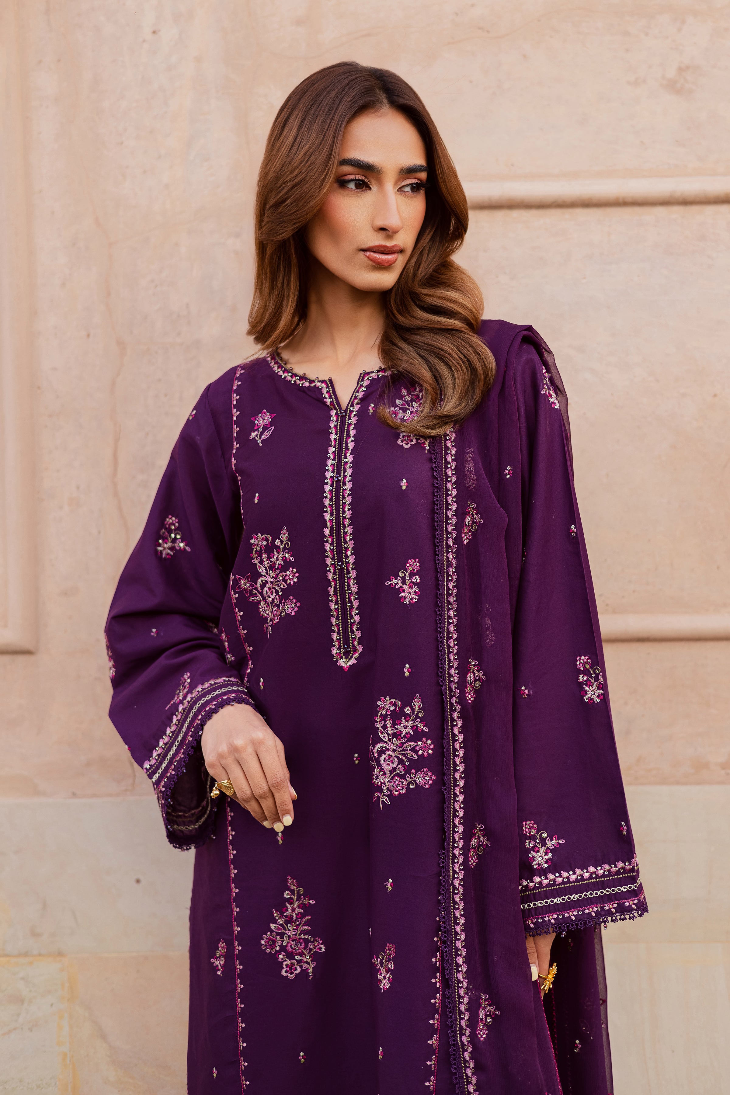 Mashayem 3Pc - Festive Embroidered Lawn BATIKEID2026 BATIK XS / Purple / Pima Lawn-S / Purple / Pima Lawn-M / Purple / Pima Lawn-L / Purple / Pima Lawn-XL / Purple / Pima Lawn
