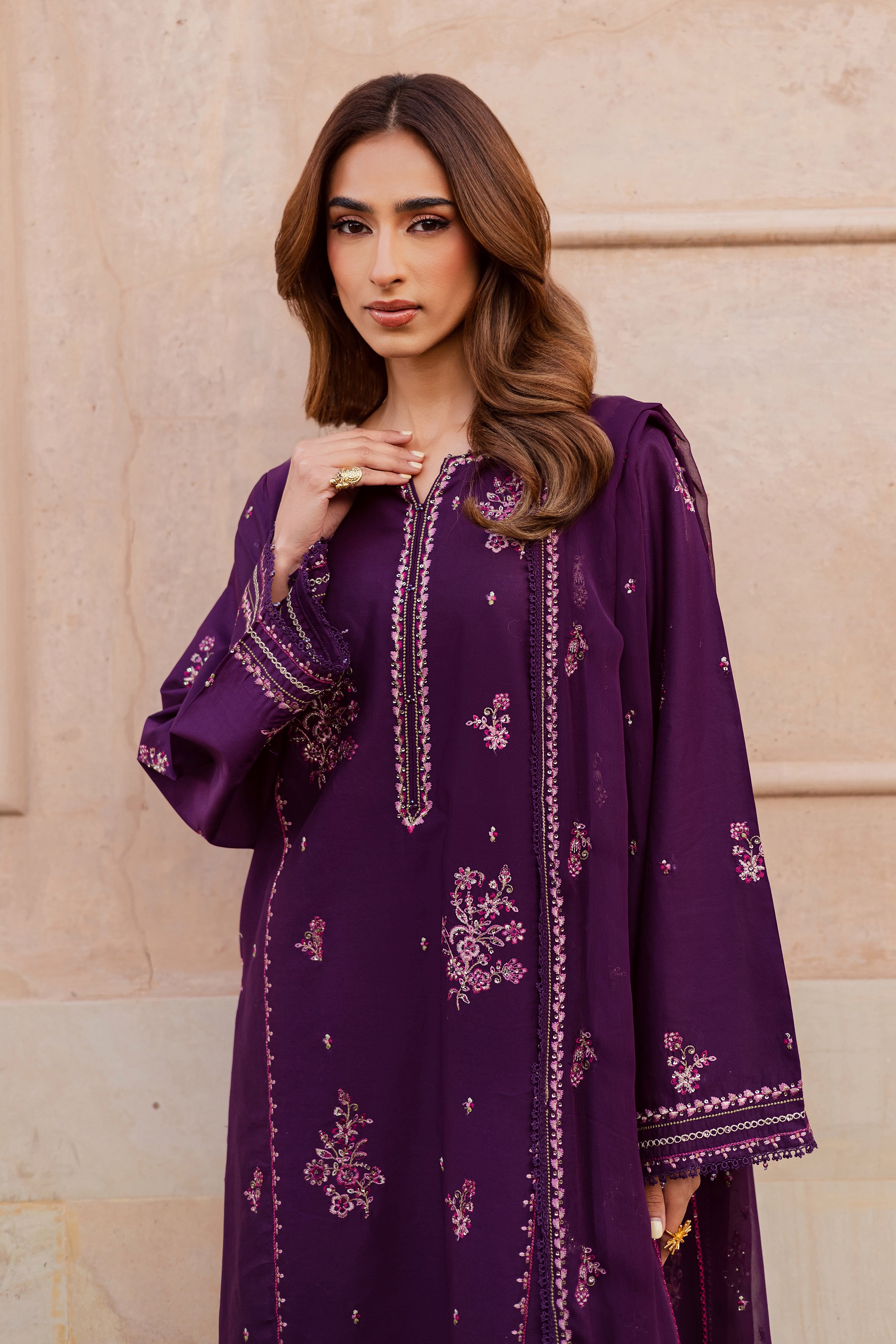 Mashayem 3Pc - Festive Embroidered Lawn BATIKEID2026 BATIK XS / Purple / Pima Lawn-S / Purple / Pima Lawn-M / Purple / Pima Lawn-L / Purple / Pima Lawn-XL / Purple / Pima Lawn