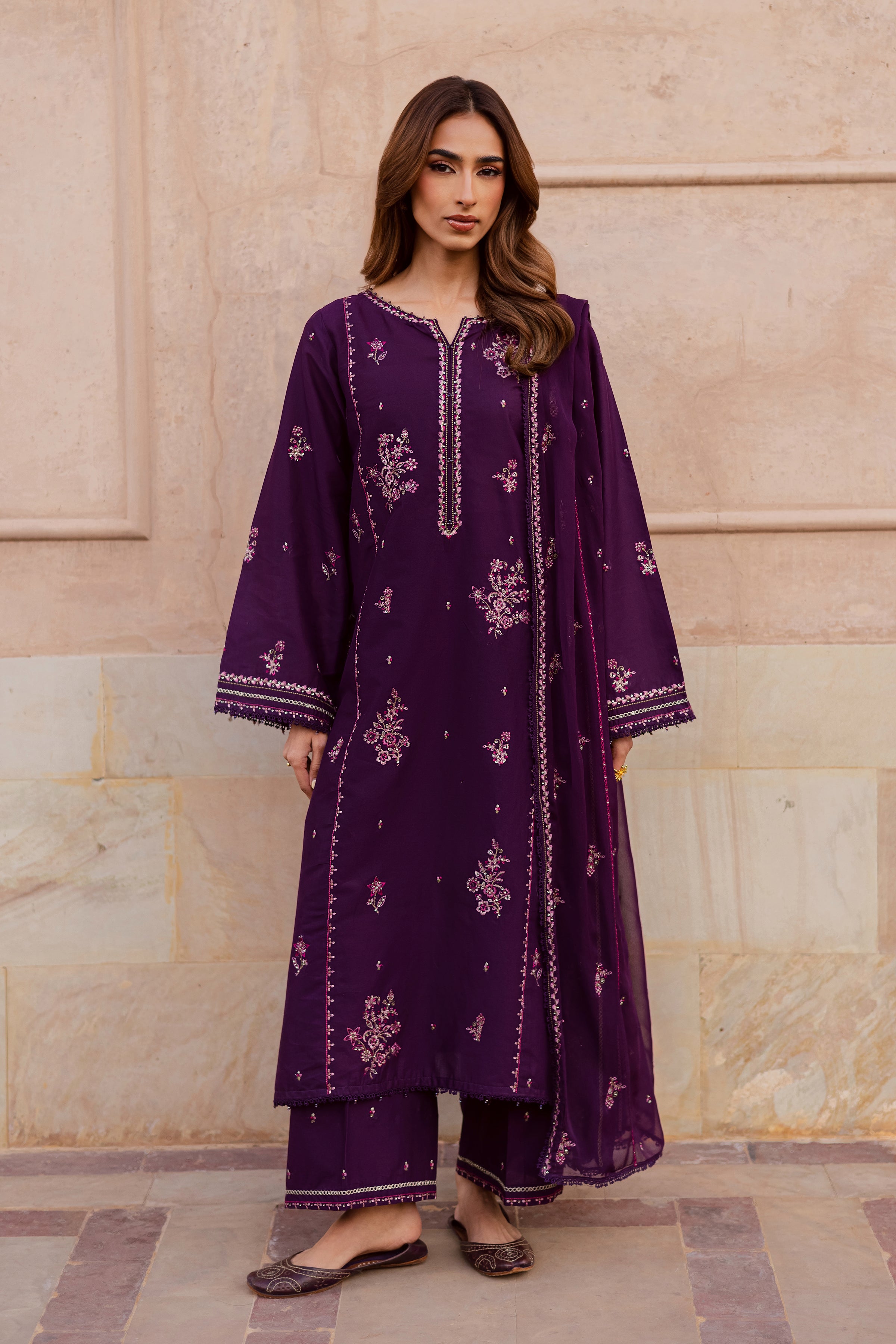 Mashayem 3Pc - Festive Embroidered Lawn BATIKEID2026 BATIK XS / Purple / Pima Lawn-S / Purple / Pima Lawn-M / Purple / Pima Lawn-L / Purple / Pima Lawn-XL / Purple / Pima Lawn