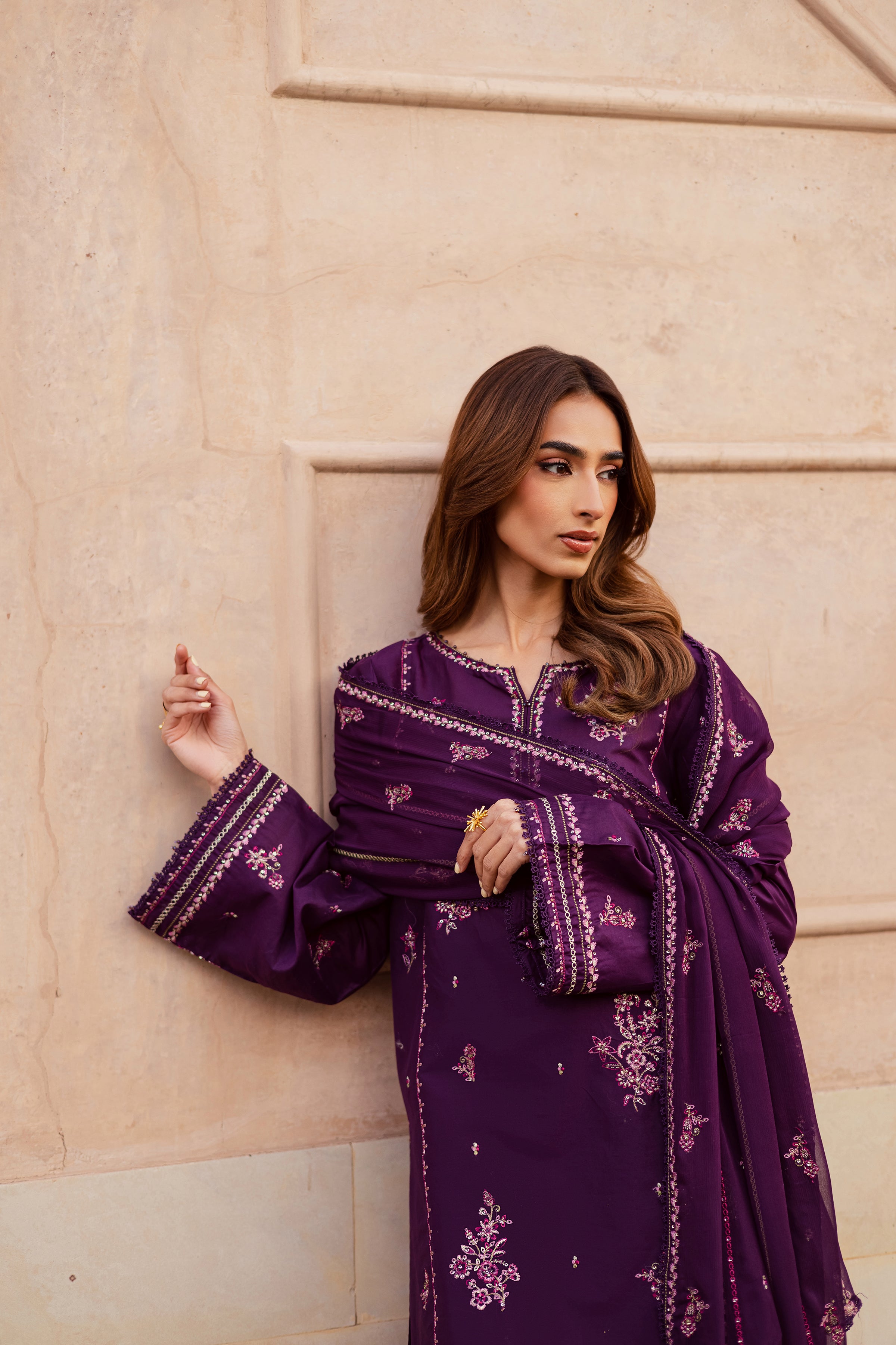Mashayem 3Pc - Festive Embroidered Lawn BATIKEID2026 BATIK XS / Purple / Pima Lawn-S / Purple / Pima Lawn-M / Purple / Pima Lawn-L / Purple / Pima Lawn-XL / Purple / Pima Lawn