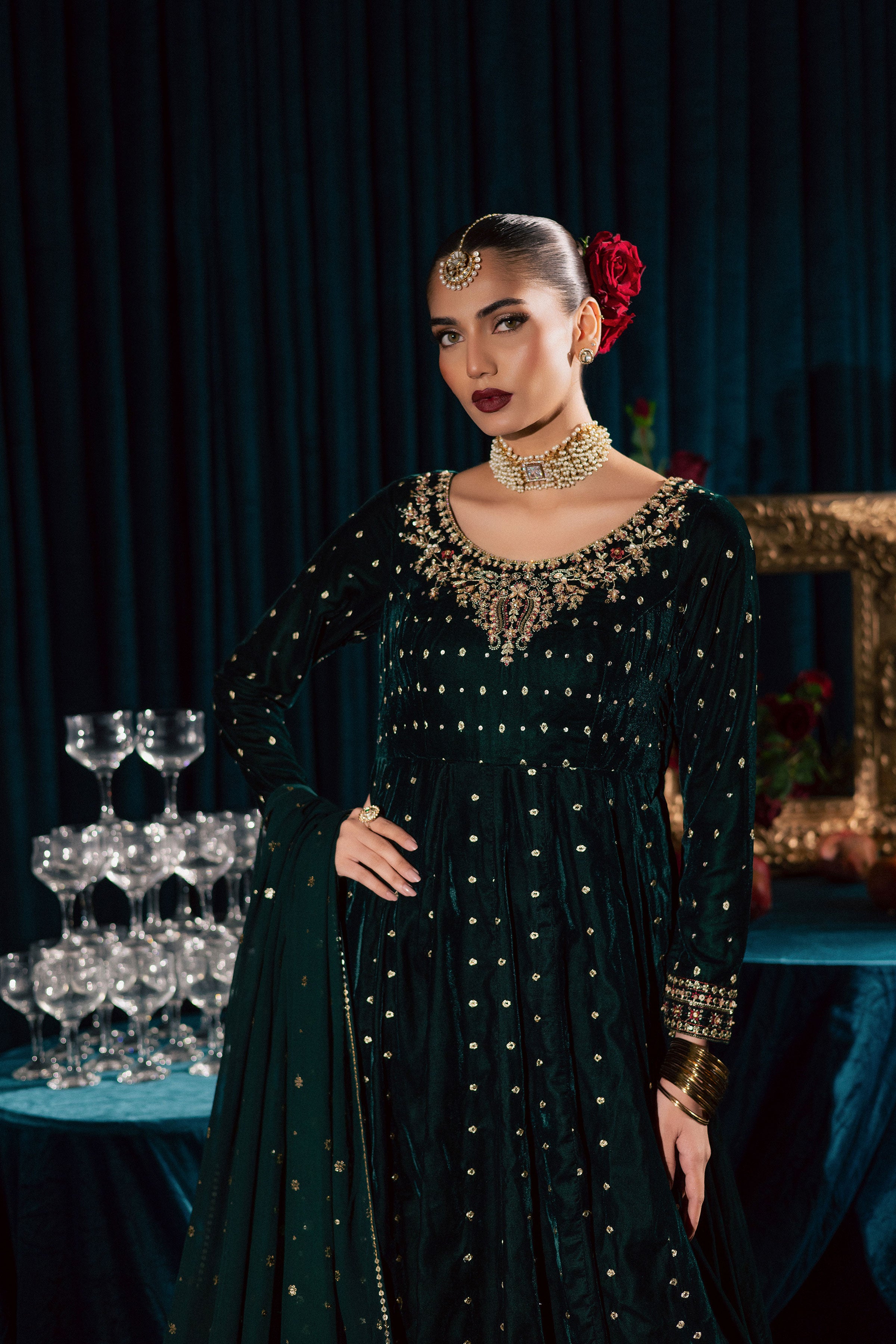 Masoori 3Pc - Velvet Formal Dress BATIKstudio BATIK S / Teal / Velvet-M / Teal / Velvet-L / Teal / Velvet
