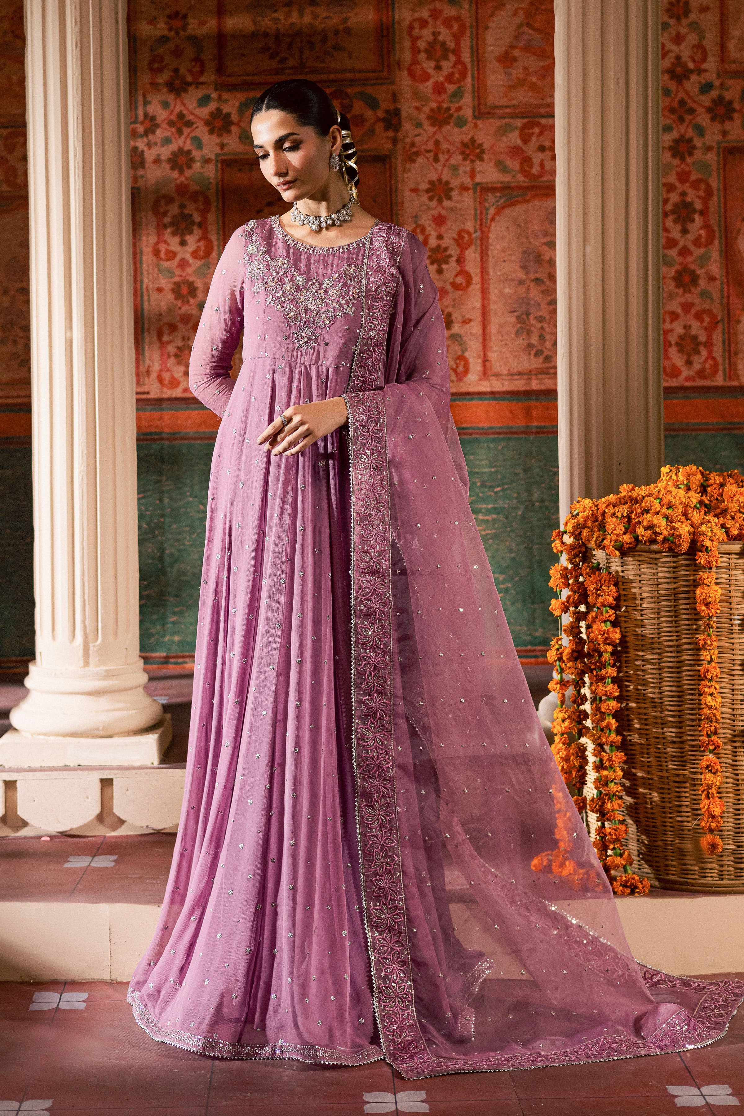Mauve Muse 3Pc - Chiffon Wedding Frock BATIKLuxePRET2025 BATIK S / Mauve / Chiffon & Raw Silk-M / Mauve / Chiffon & Raw Silk-L / Mauve / Chiffon & Raw Silk