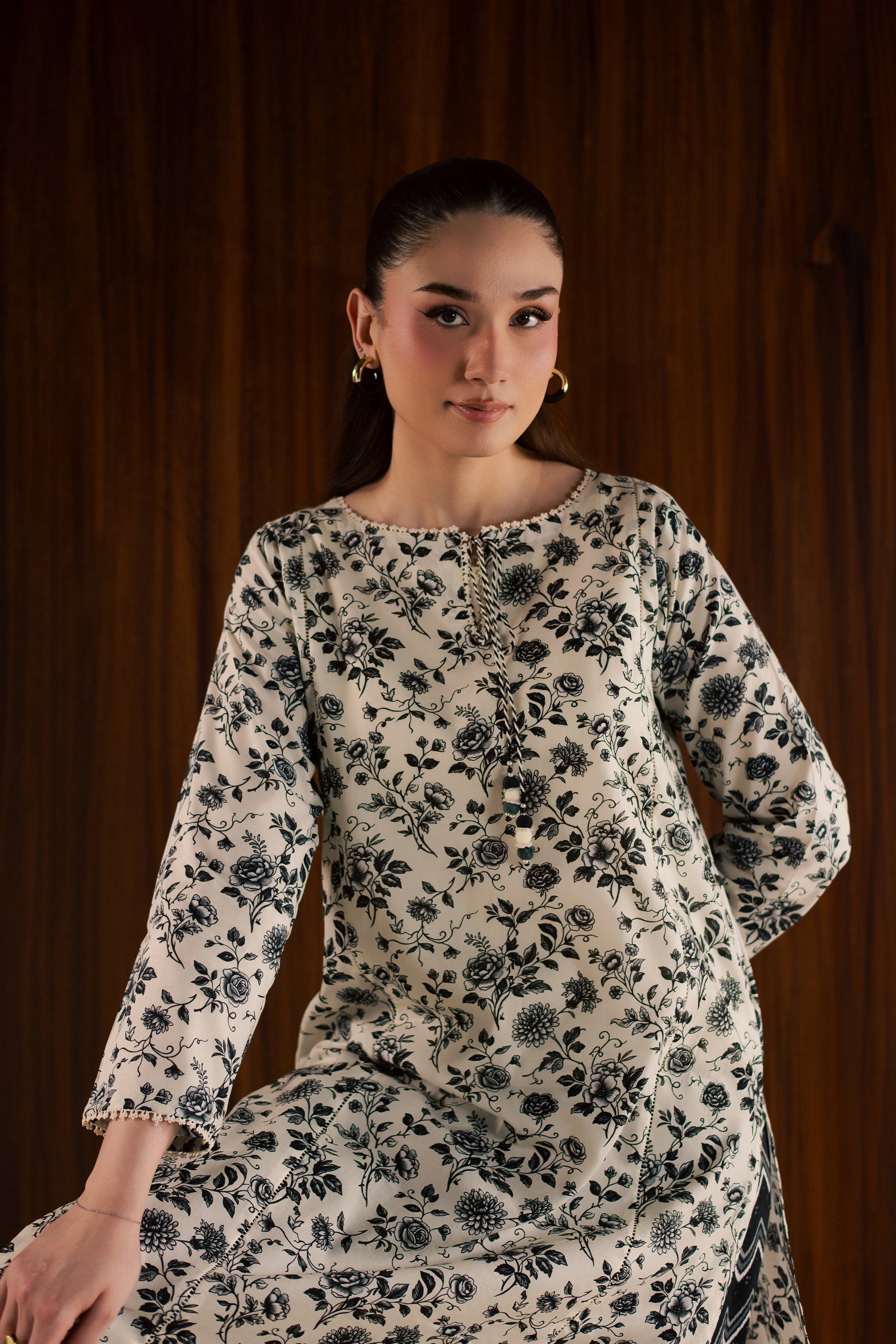Maxton and Crocus 2Pc - Printed Lawn Dress BATIKSS26 BATIK XS / White and Black / Lawn-S / White and Black / Lawn-M / White and Black / Lawn-L / White and Black / Lawn-XL / White and Black / Lawn