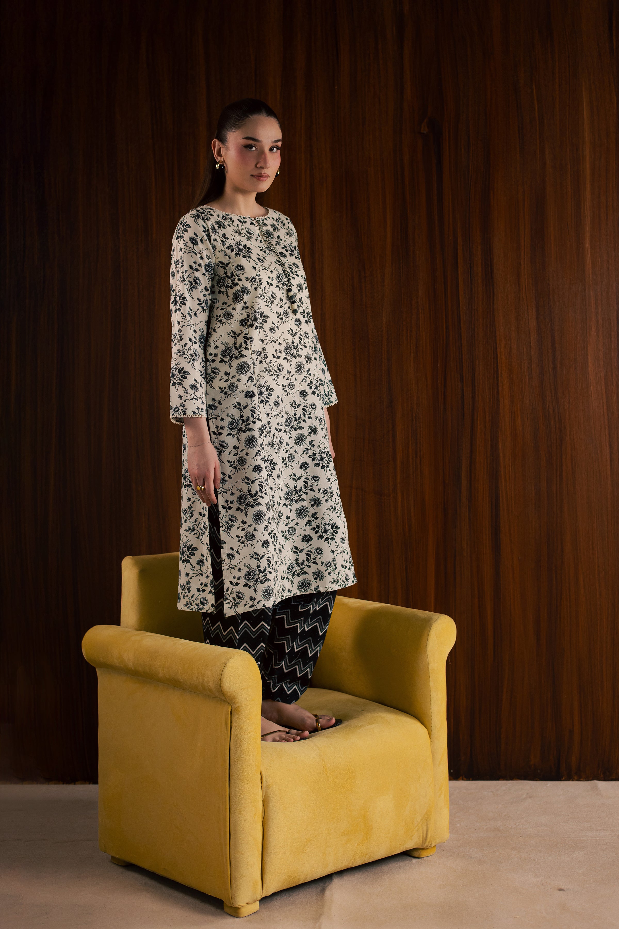 Maxton and Crocus 2Pc - Printed Lawn Dress BATIKSS26 BATIK XS / White and Black / Lawn-S / White and Black / Lawn-M / White and Black / Lawn-L / White and Black / Lawn-XL / White and Black / Lawn