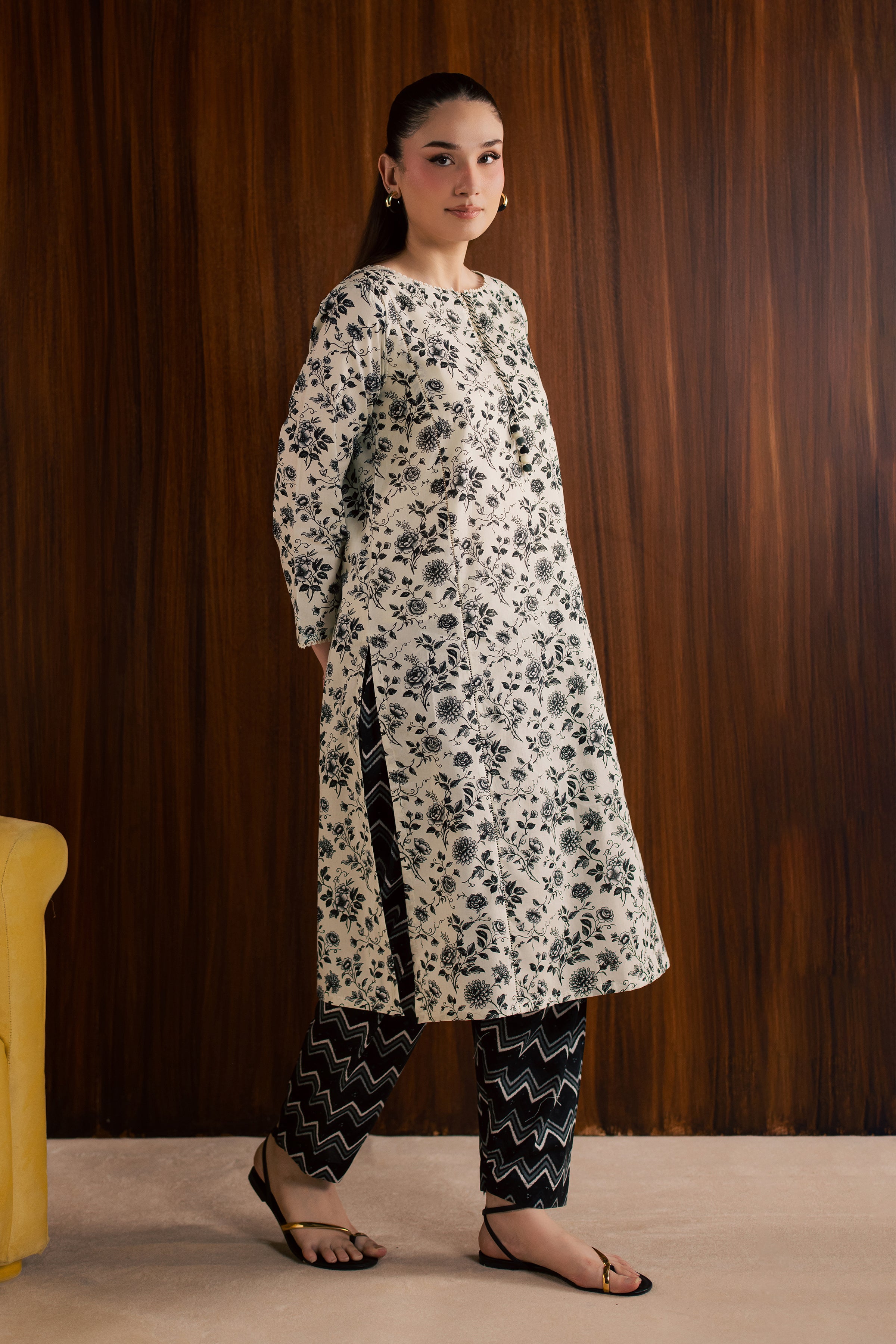 Maxton and Crocus 2Pc - Printed Lawn Dress BATIKSS26 BATIK XS / White and Black / Lawn-S / White and Black / Lawn-M / White and Black / Lawn-L / White and Black / Lawn-XL / White and Black / Lawn