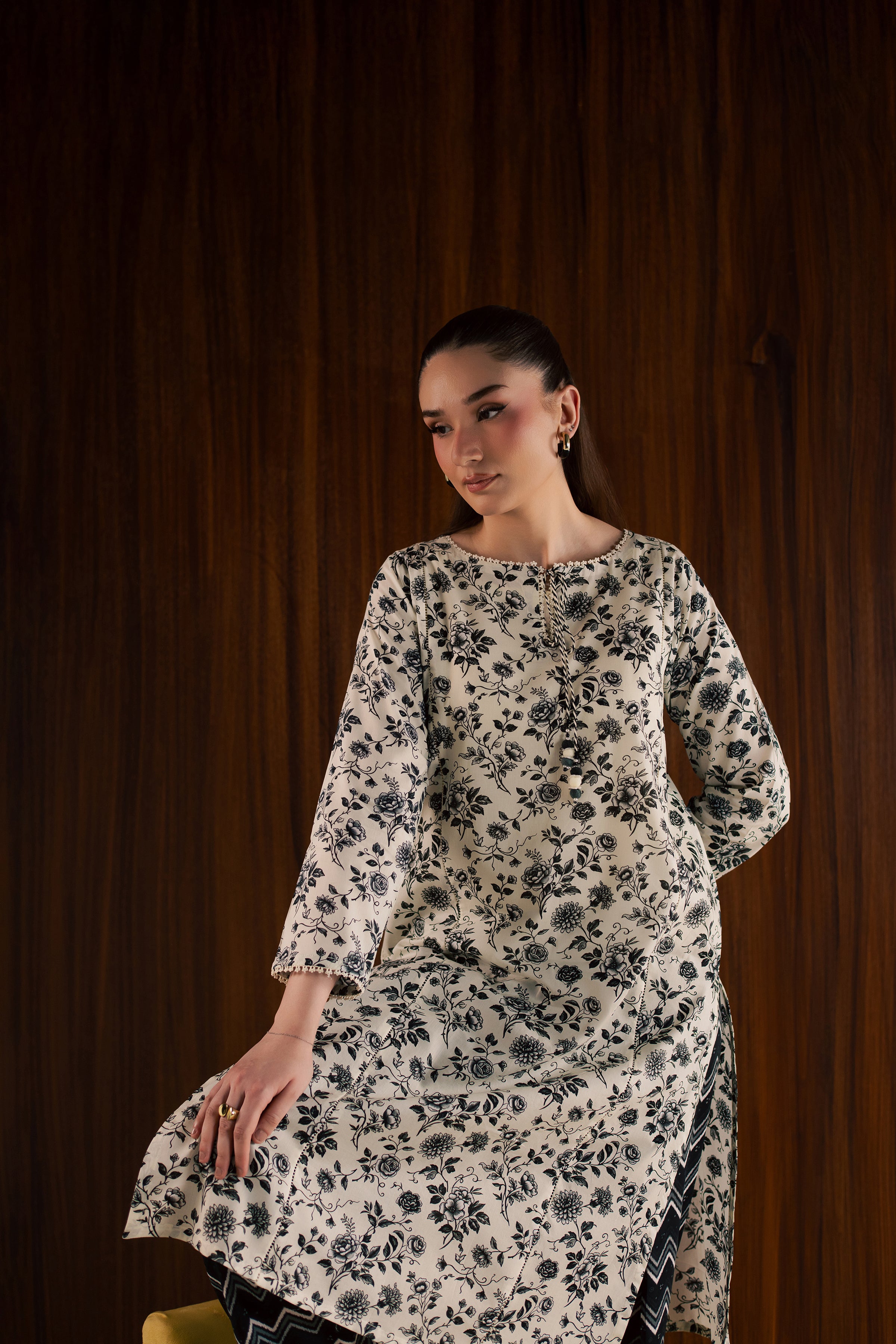 Maxton and Crocus 2Pc - Printed Lawn Dress BATIKSS26 BATIK XS / White and Black / Lawn-S / White and Black / Lawn-M / White and Black / Lawn-L / White and Black / Lawn-XL / White and Black / Lawn