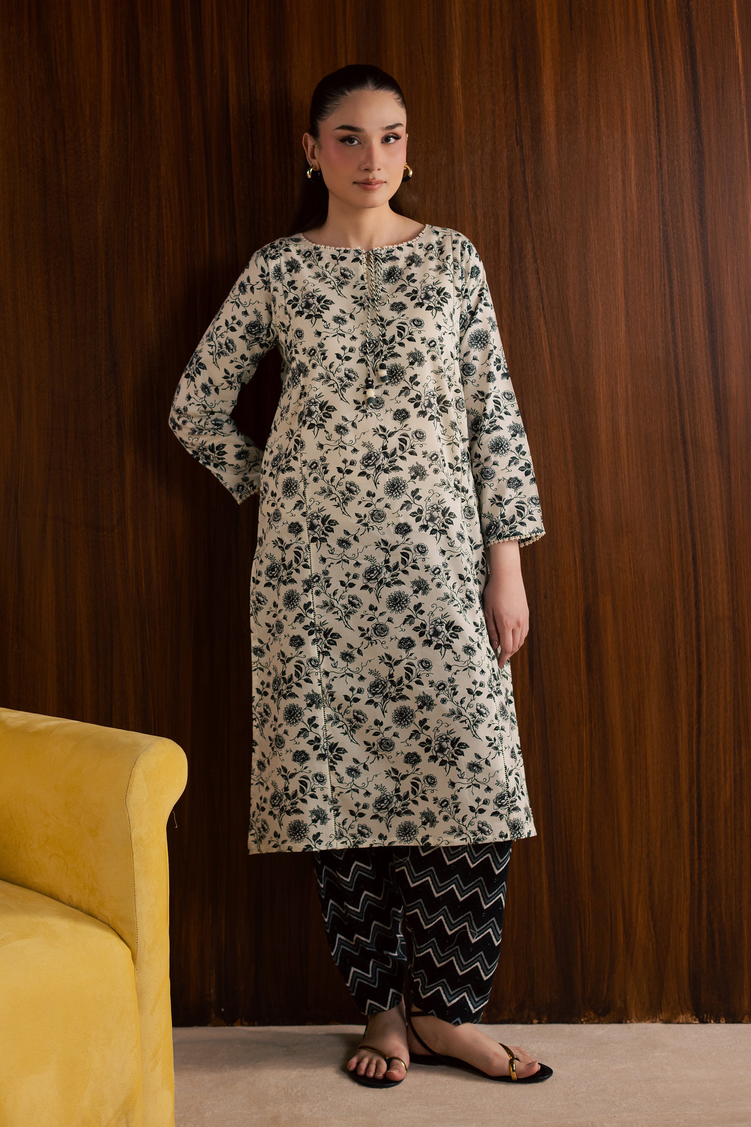 Maxton and Crocus 2Pc - Printed Lawn Dress BATIKSS26 BATIK XS / White and Black / Lawn-S / White and Black / Lawn-M / White and Black / Lawn-L / White and Black / Lawn-XL / White and Black / Lawn
