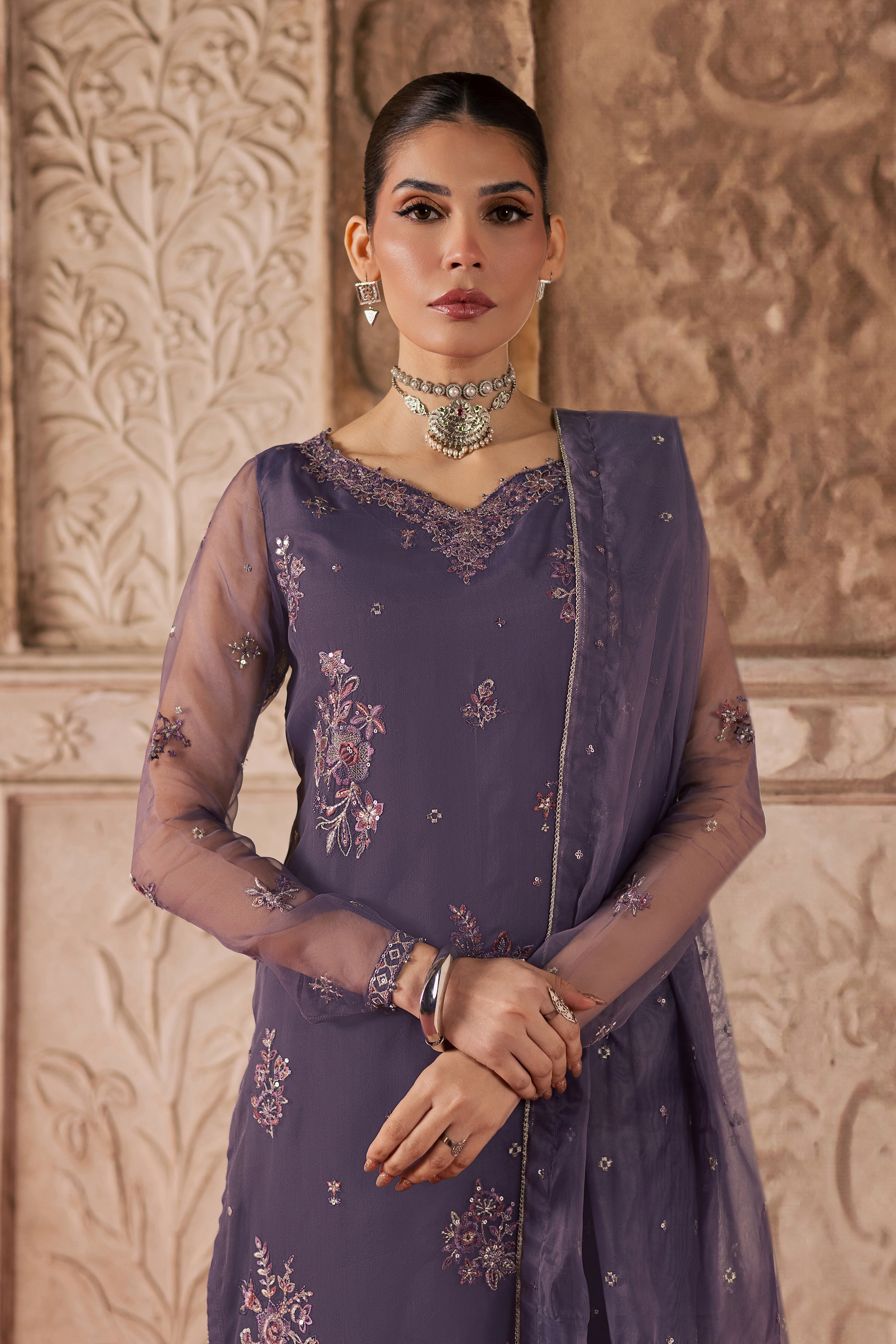 Meesha 3Pc - Festive Luxe Pret BATIKLuxePRET BATIK XS / Dusty Purple / Organza-S / Dusty Purple / Organza-M / Dusty Purple / Organza-L / Dusty Purple / Organza-XL / Dusty Purple / Organza