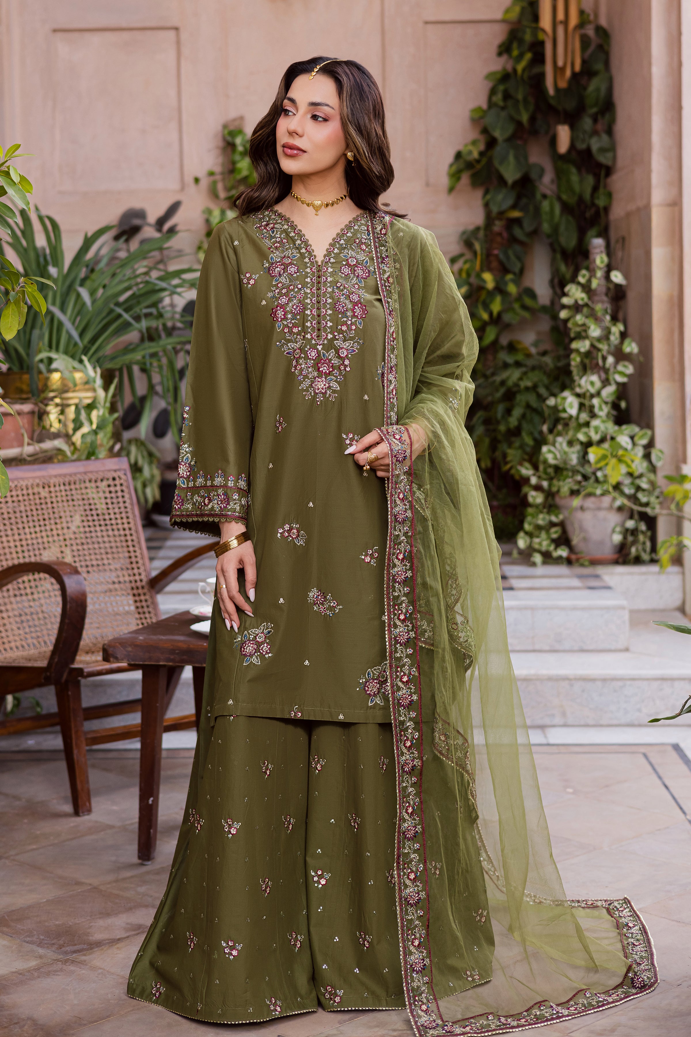 Mehlab 3Pc - Festive Embroidered Lawn BATIKEID2026 BATIK XS / Army Green / Pima Lawn-S / Army Green / Pima Lawn-M / Army Green / Pima Lawn-L / Army Green / Pima Lawn-XL / Army Green / Pima Lawn