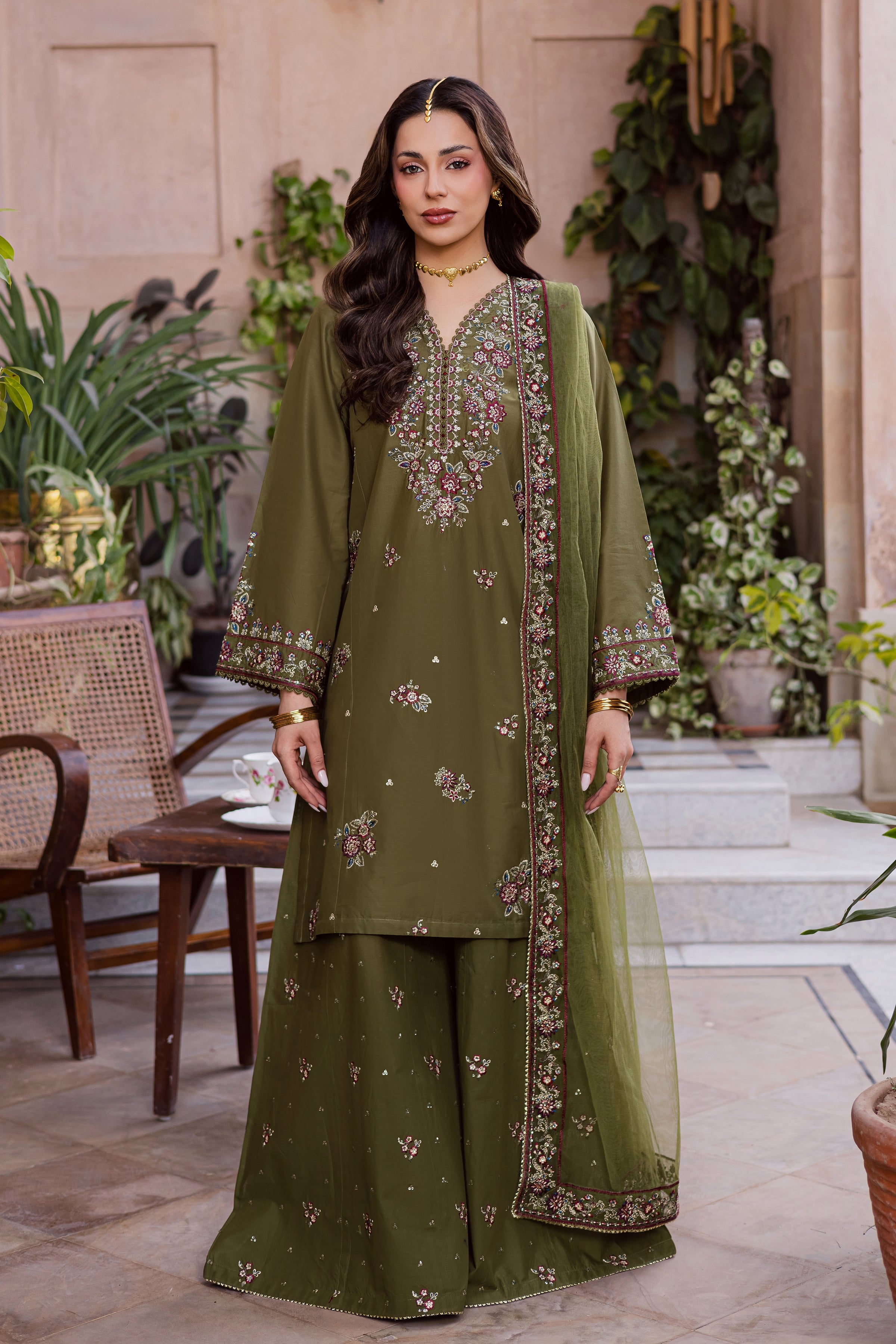 Mehlab 3Pc - Festive Embroidered Lawn BATIKEID2026 BATIK XS / Army Green / Pima Lawn-S / Army Green / Pima Lawn-M / Army Green / Pima Lawn-L / Army Green / Pima Lawn-XL / Army Green / Pima Lawn