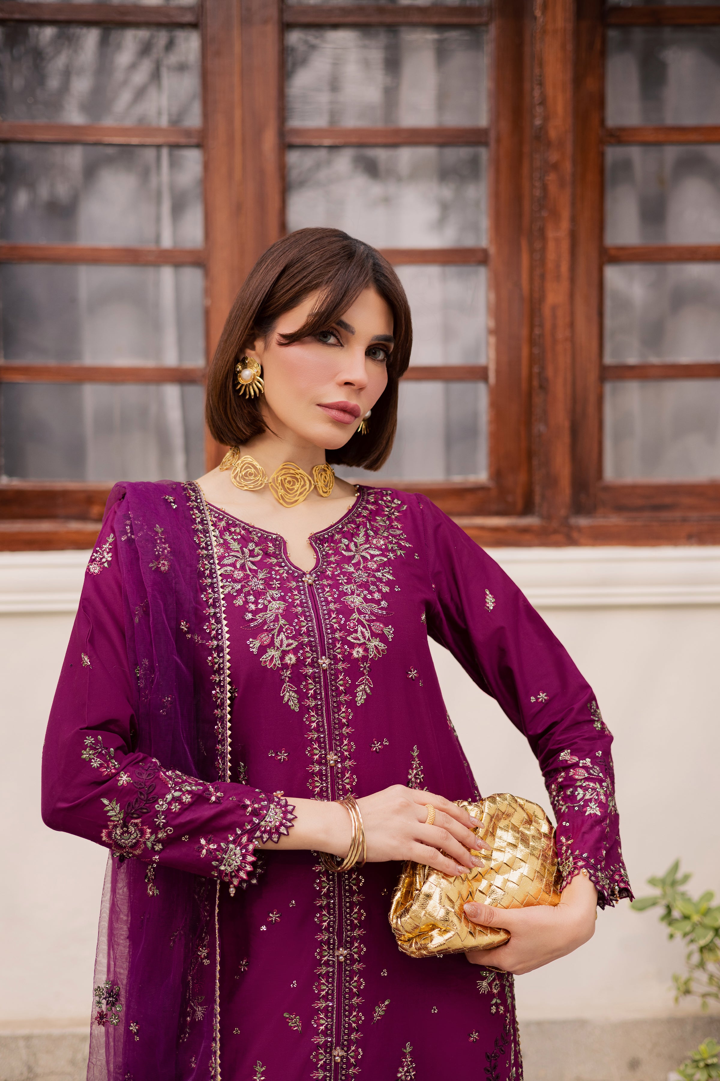 Merissa 3Pc - Festive Embroidered Lawn BATIKEID2026 BATIK XS / Wine / Pima Lawn-S / Wine / Pima Lawn-M / Wine / Pima Lawn-L / Wine / Pima Lawn-XL / Wine / Pima Lawn