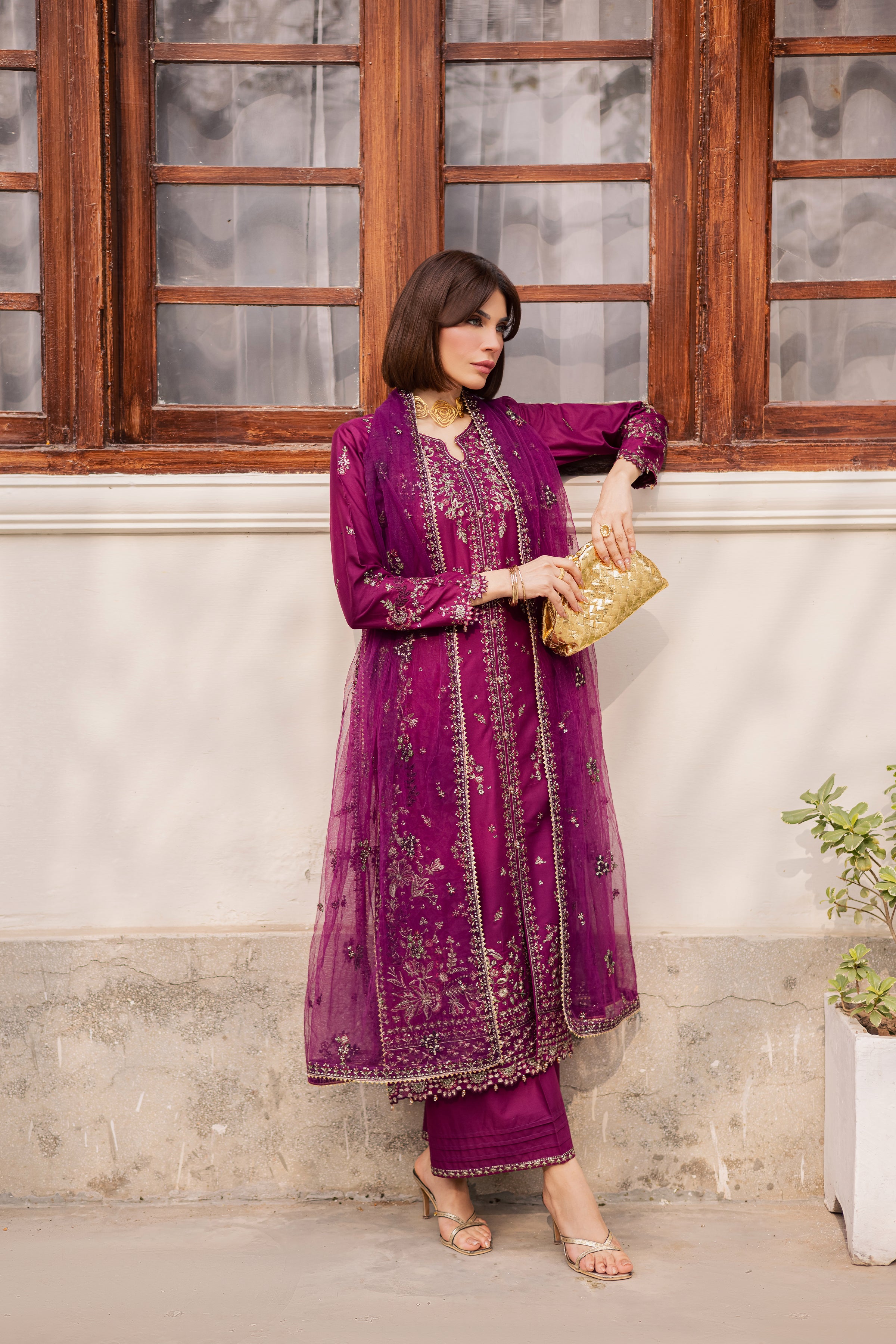 Merissa 3Pc - Festive Embroidered Lawn BATIKEID2026 BATIK XS / Wine / Pima Lawn-S / Wine / Pima Lawn-M / Wine / Pima Lawn-L / Wine / Pima Lawn-XL / Wine / Pima Lawn