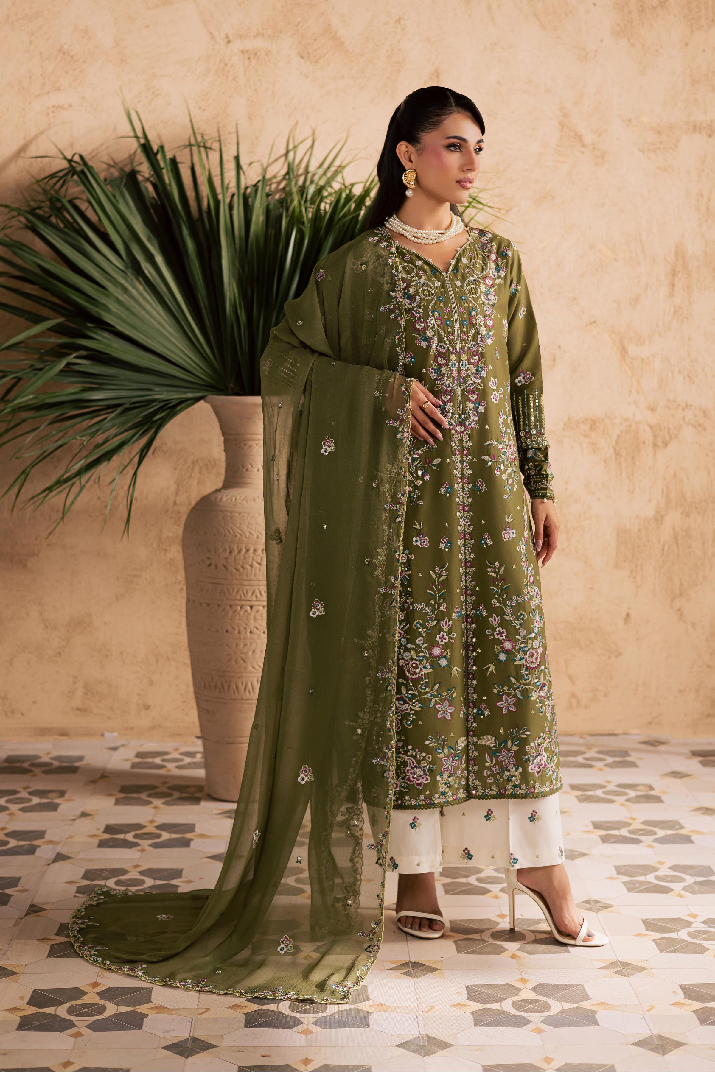 Meshal 3Pc - Embroidered Festive Pret BATIKSS26 BATIK XS / Army Green / Pima-S / Army Green / Pima-M / Army Green / Pima-L / Army Green / Pima-XL / Army Green / Pima