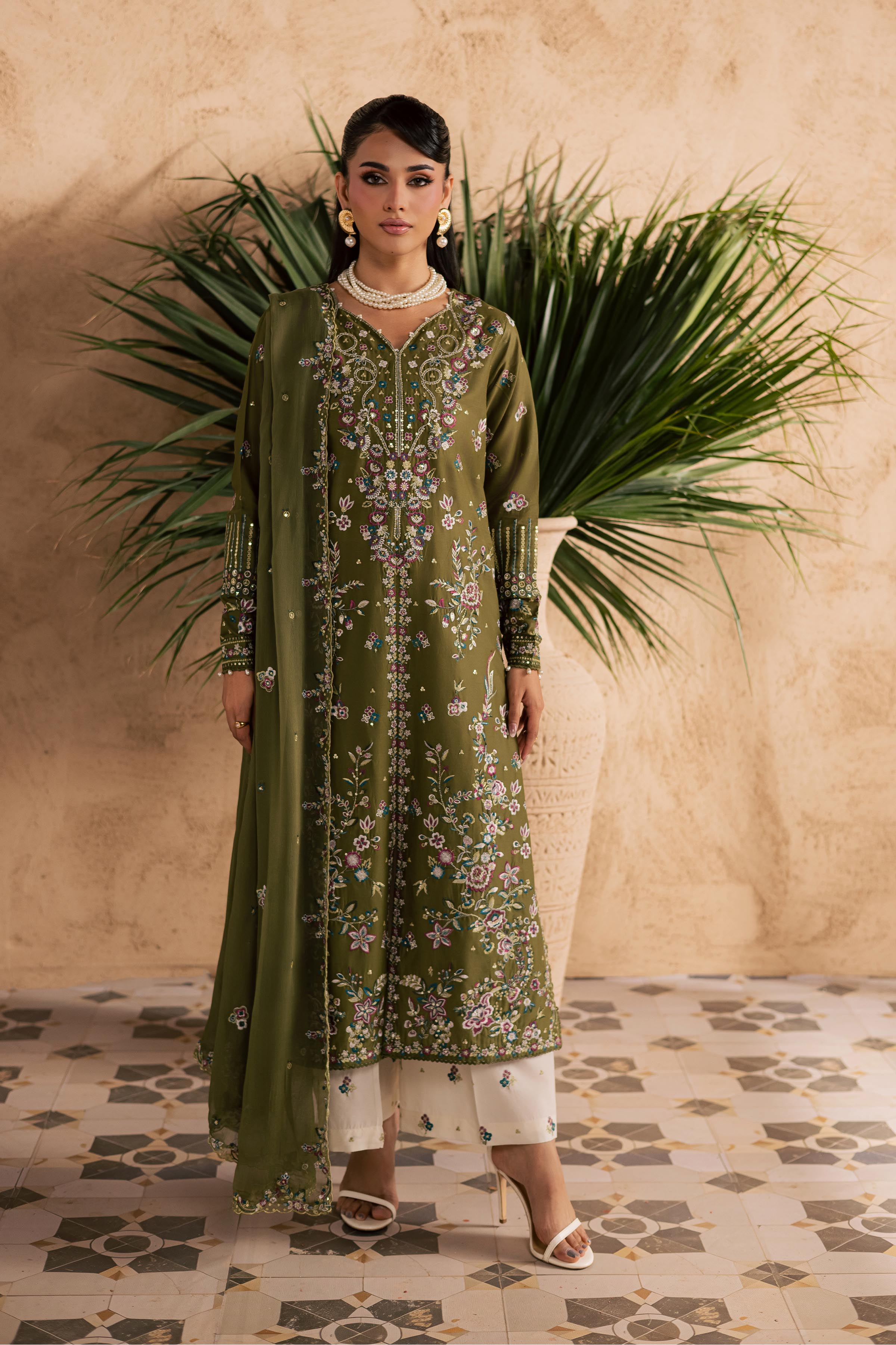 Meshal 3Pc - Embroidered Festive Pret BATIKSS26 BATIK XS / Army Green / Pima-S / Army Green / Pima-M / Army Green / Pima-L / Army Green / Pima-XL / Army Green / Pima