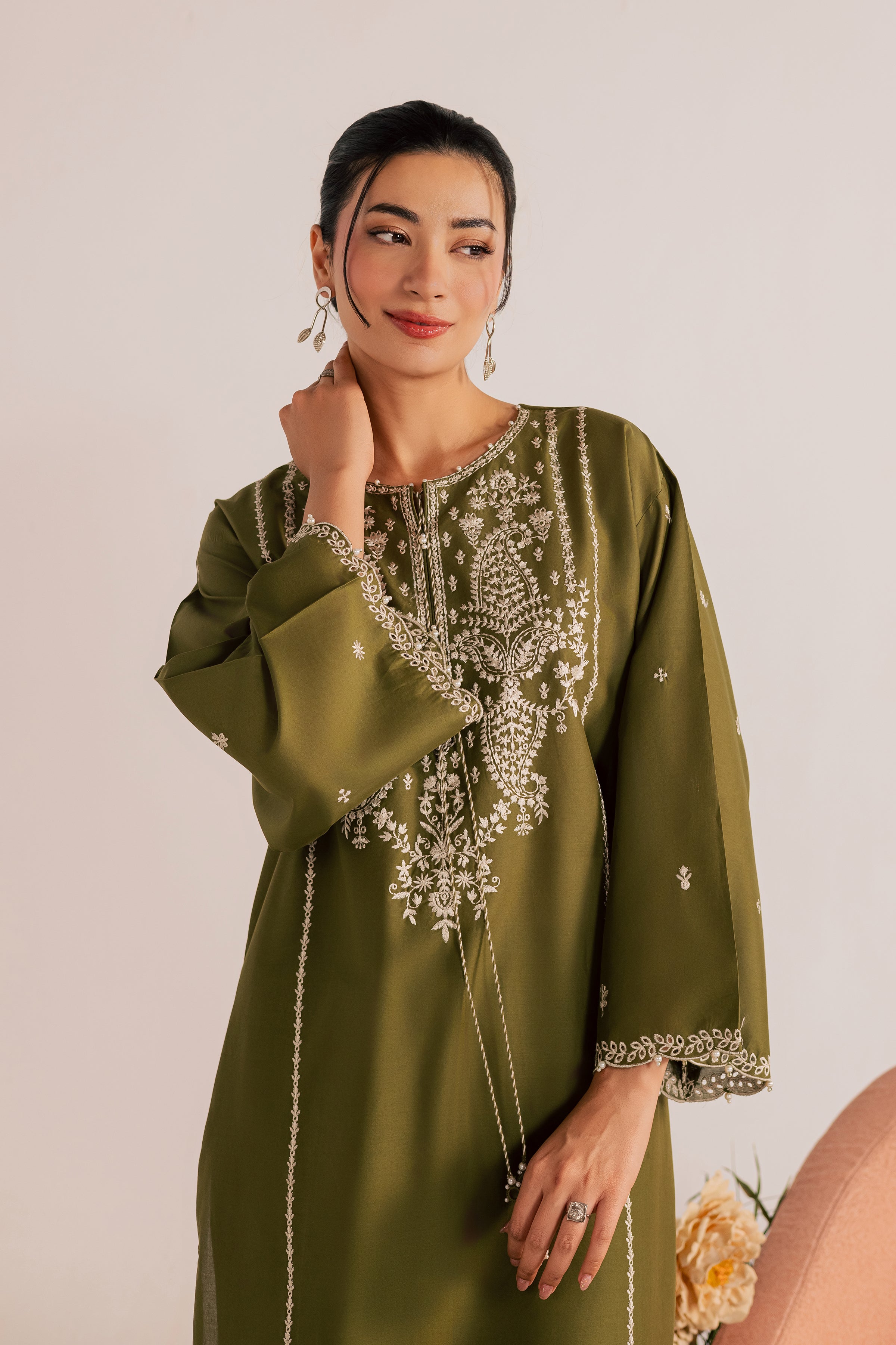 Mina Green 2Pc - Embroidered Lawn Dress EverydayEdit26 BATIK XS / Army Green / Pima Lawn-S / Army Green / Pima Lawn-M / Army Green / Pima Lawn-L / Army Green / Pima Lawn-XL / Army Green / Pima Lawn