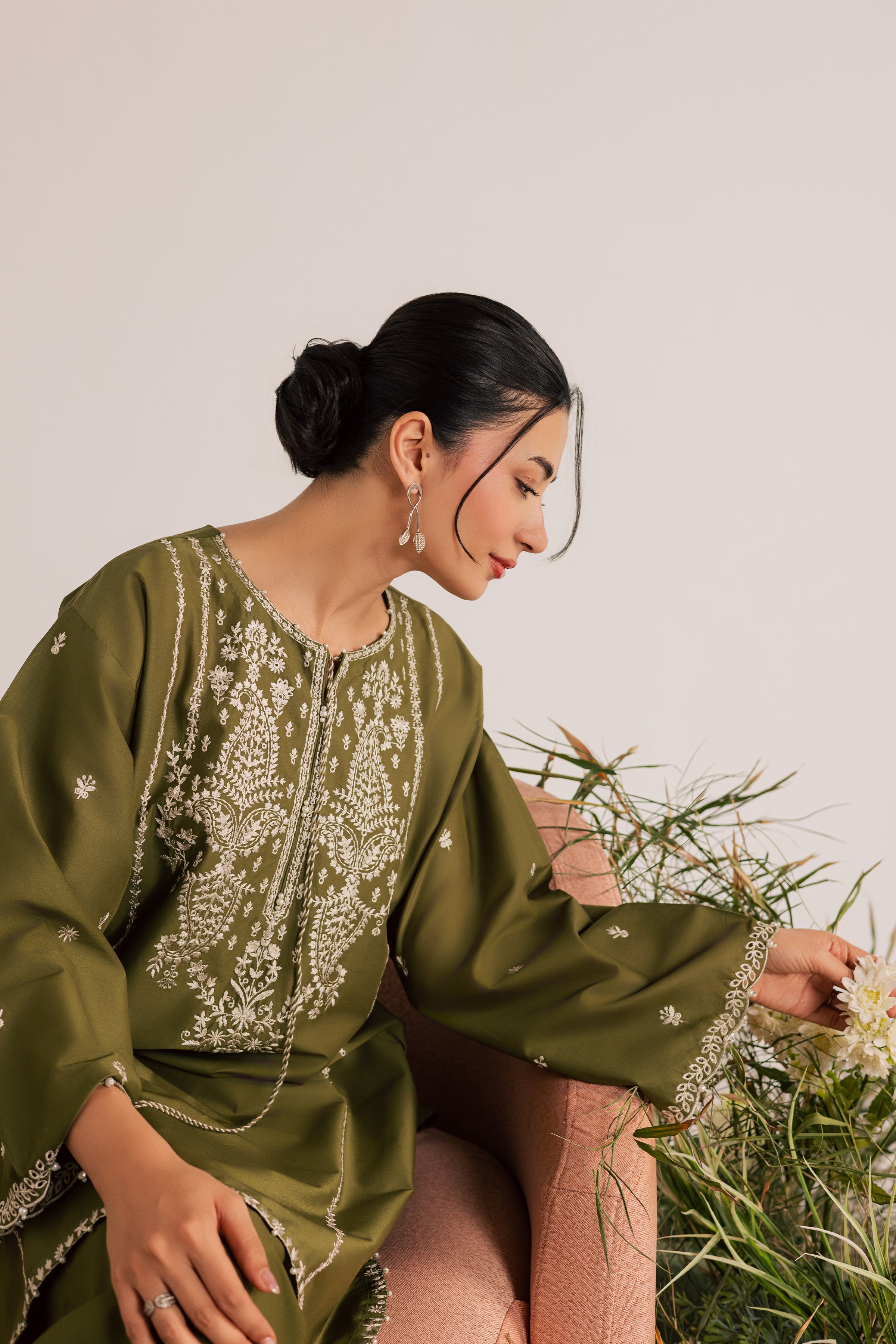 Mina Green 2Pc - Embroidered Lawn Dress EverydayEdit26 BATIK XS / Army Green / Pima Lawn-S / Army Green / Pima Lawn-M / Army Green / Pima Lawn-L / Army Green / Pima Lawn-XL / Army Green / Pima Lawn