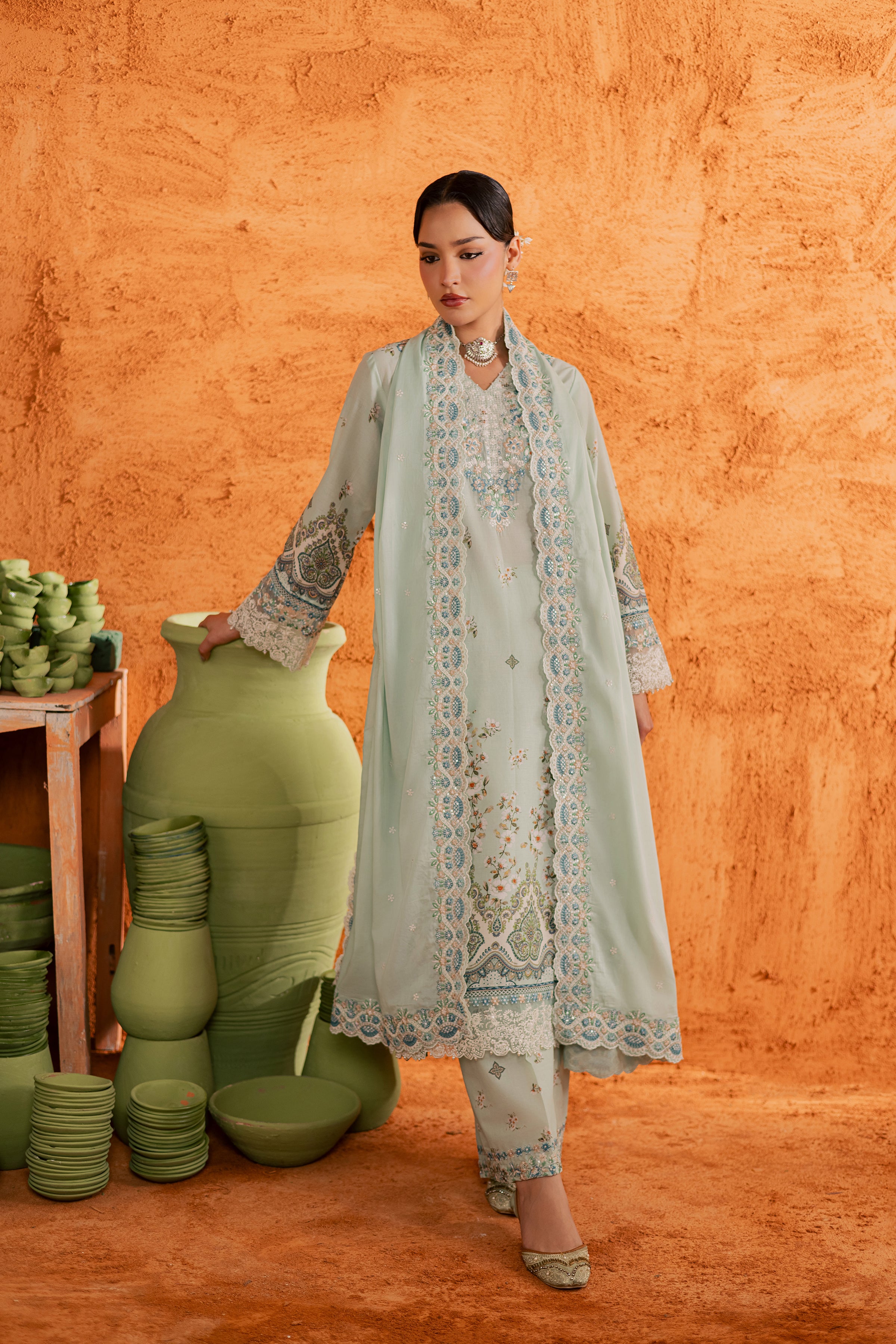 Mint Chip 3Pc - Printed Lawn Dress BATIKEID2026 BATIK XS / Ice Blue / Lawn-S / Ice Blue / Lawn-M / Ice Blue / Lawn-L / Ice Blue / Lawn-XL / Ice Blue / Lawn