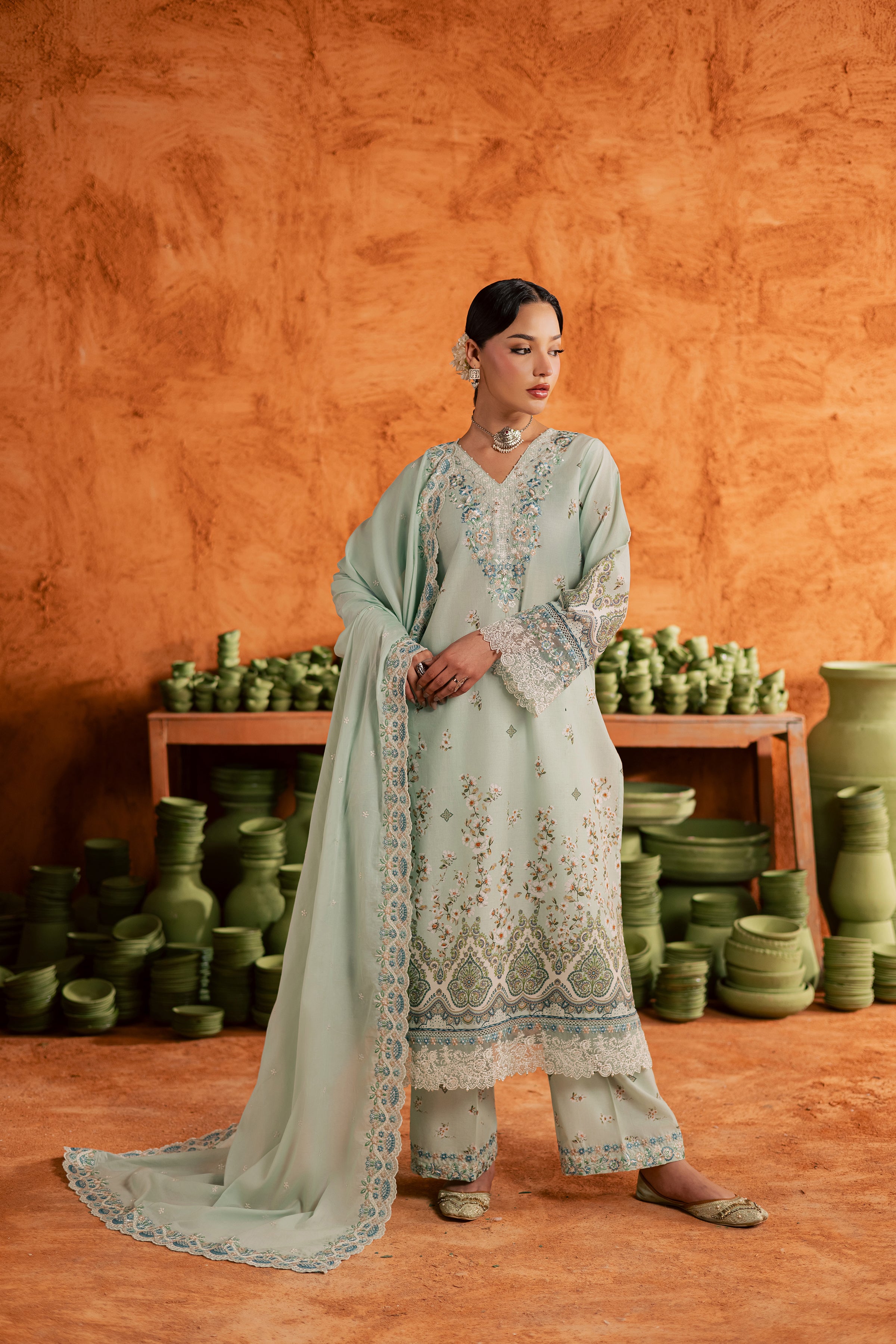 Mint Chip 3Pc - Printed Lawn Dress BATIKEID2026 BATIK XS / Ice Blue / Lawn-S / Ice Blue / Lawn-M / Ice Blue / Lawn-L / Ice Blue / Lawn-XL / Ice Blue / Lawn