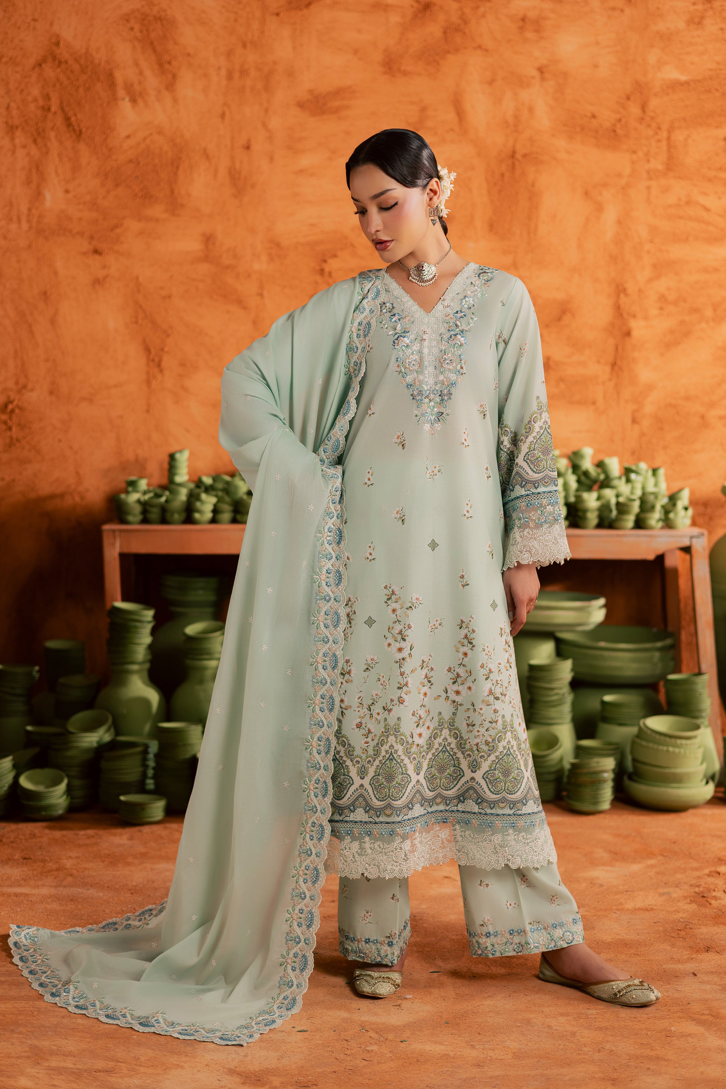 Mint Chip 3Pc - Printed Lawn Dress BATIKEID2026 BATIK XS / Ice Blue / Lawn-S / Ice Blue / Lawn-M / Ice Blue / Lawn-L / Ice Blue / Lawn-XL / Ice Blue / Lawn