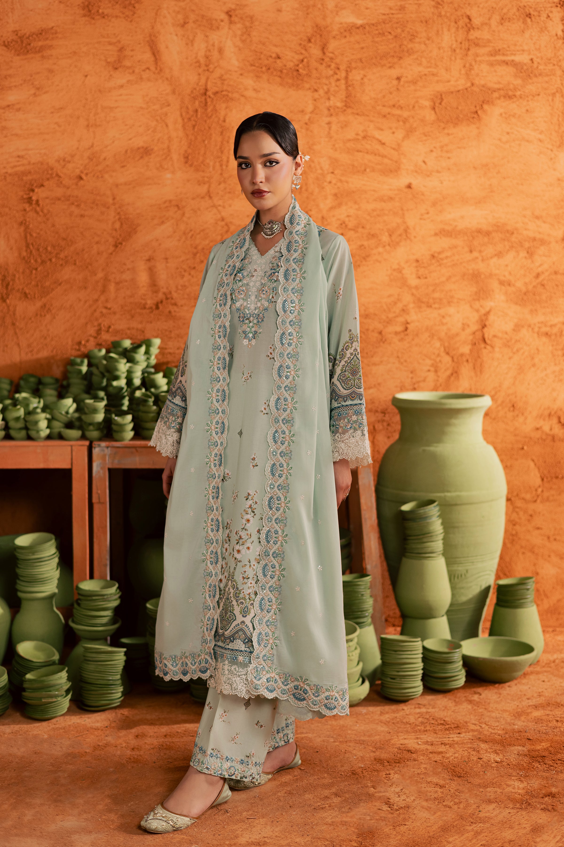 Mint Chip 3Pc - Printed Lawn Dress BATIKEID2026 BATIK XS / Ice Blue / Lawn-S / Ice Blue / Lawn-M / Ice Blue / Lawn-L / Ice Blue / Lawn-XL / Ice Blue / Lawn