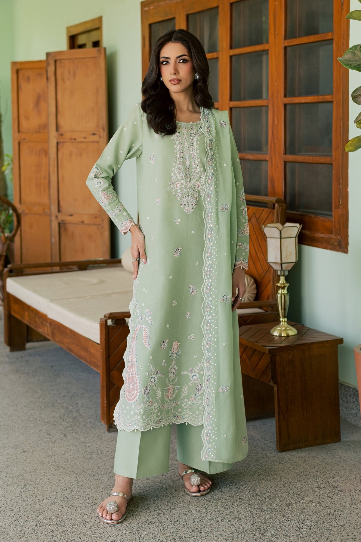 Mint Maahru 3Pc - Embroidered Khaddar Pret PRETKARANDI2026 BATIK XS / Foresty Green / Khaddar