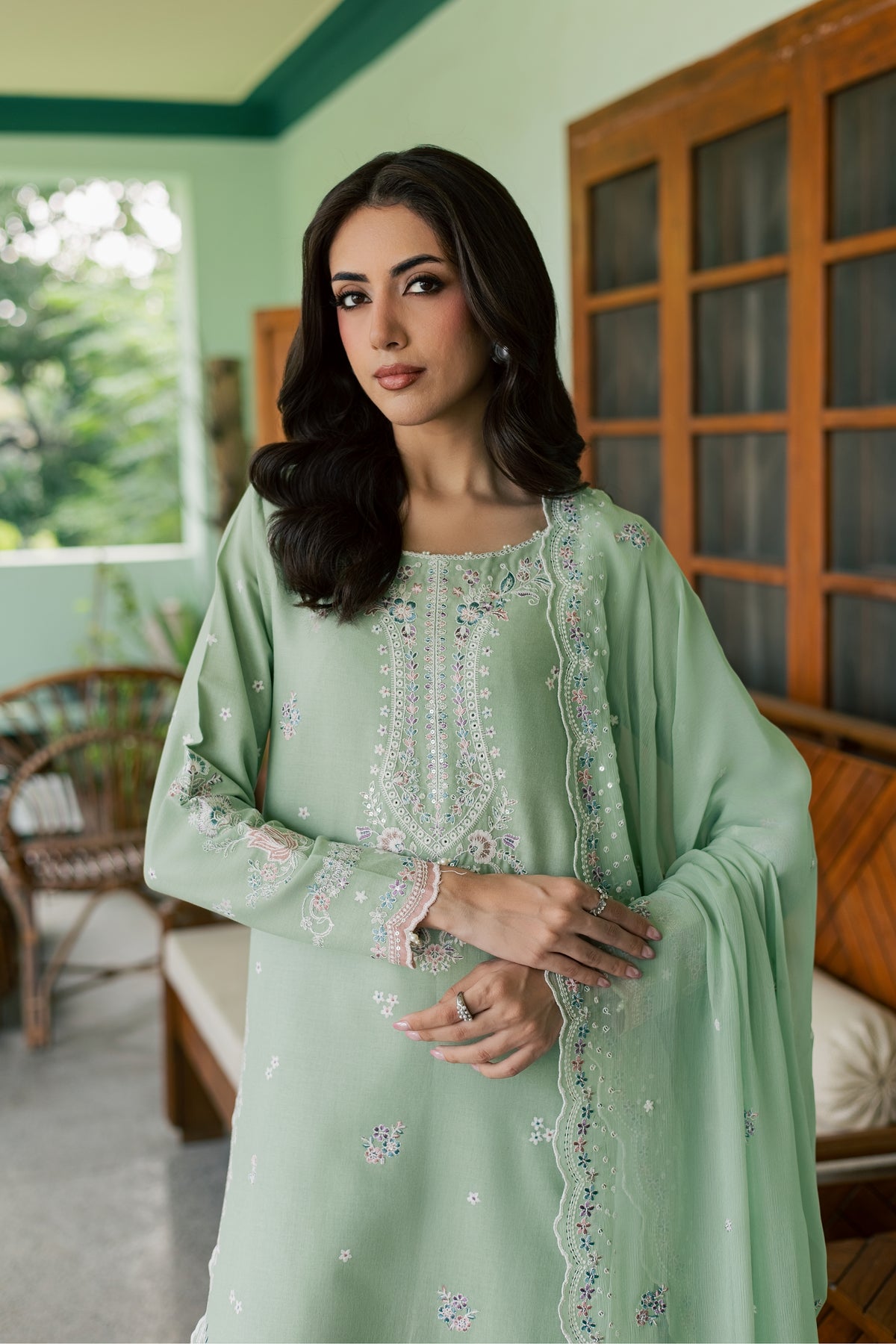 Mint Maahru 3Pc - Embroidered Khaddar Pret PRETKARANDI2026 BATIK XS / Foresty Green / Khaddar