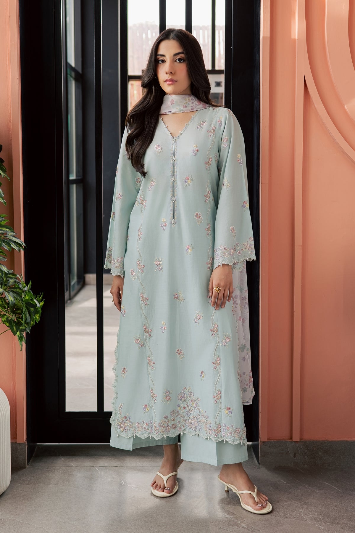 Miorah 3Pc - Embroidered Lawn Dress EverydayEdit26 BATIK XS / Ice Blue / Pima Lawn