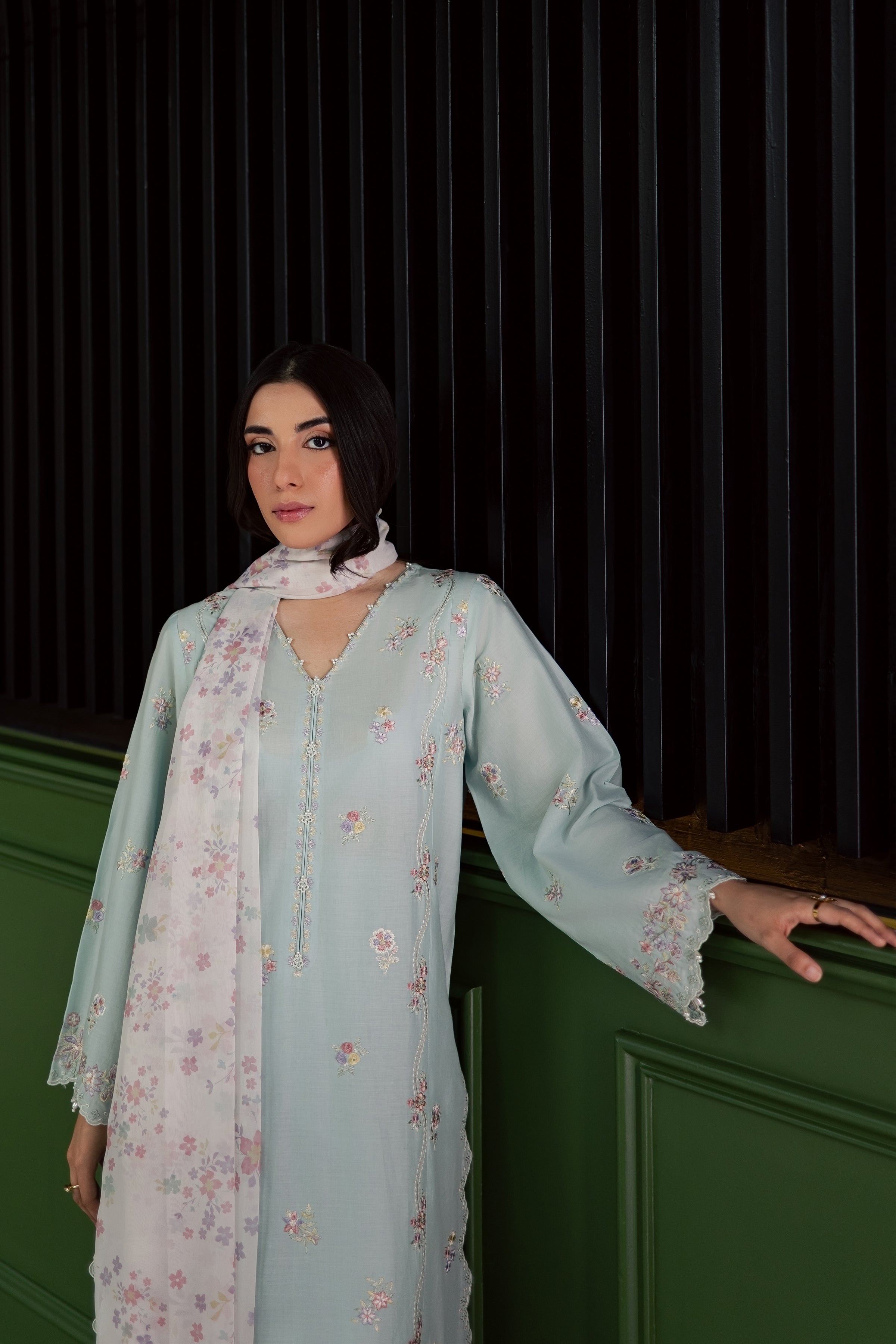 Miorah 3Pc - Embroidered Lawn Dress EverydayEdit26 BATIK XS / Ice Blue / Pima Lawn