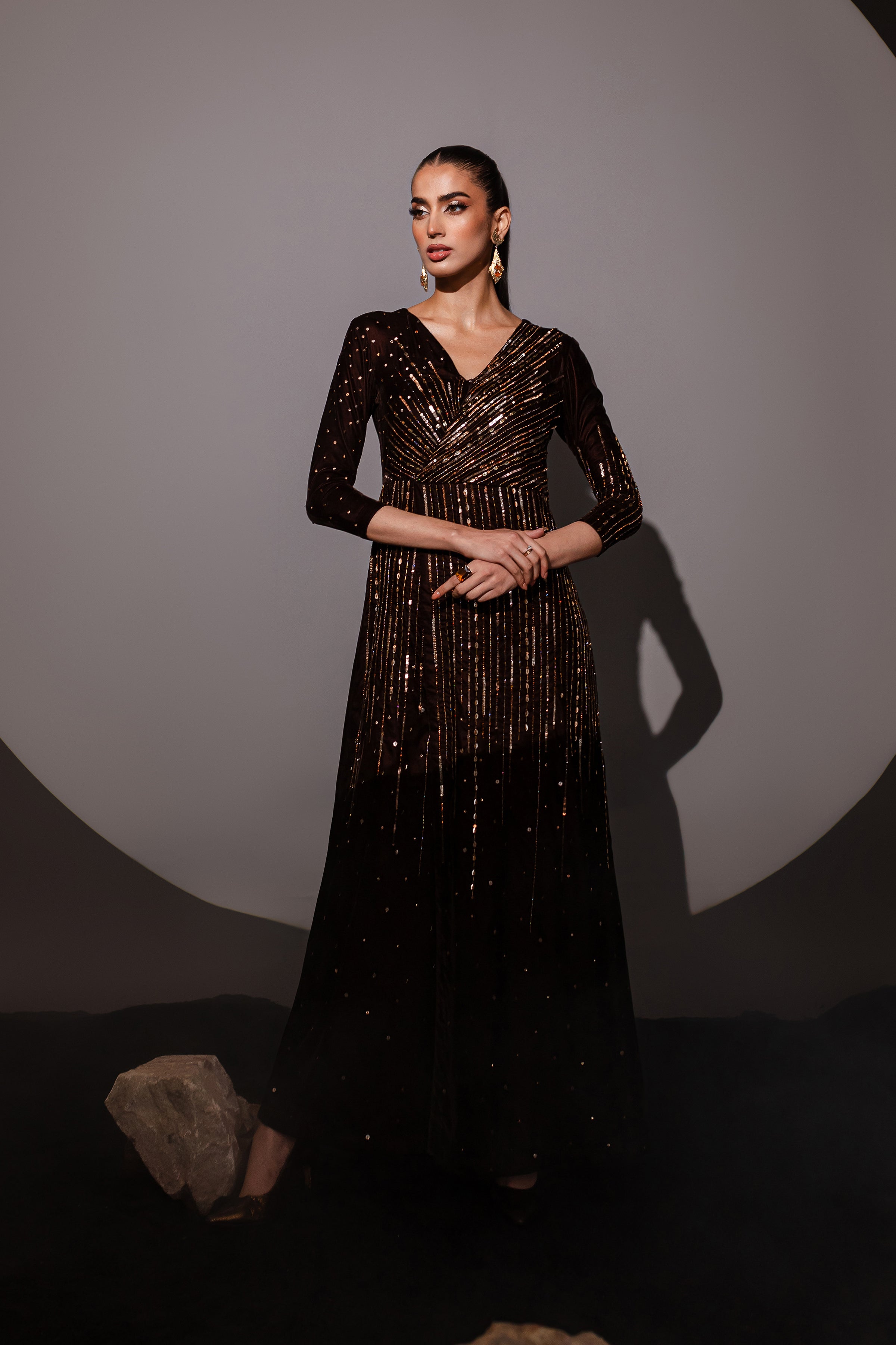 Monore Brown 1Pc Formal Velvet Maxi – BATIK - Main Image