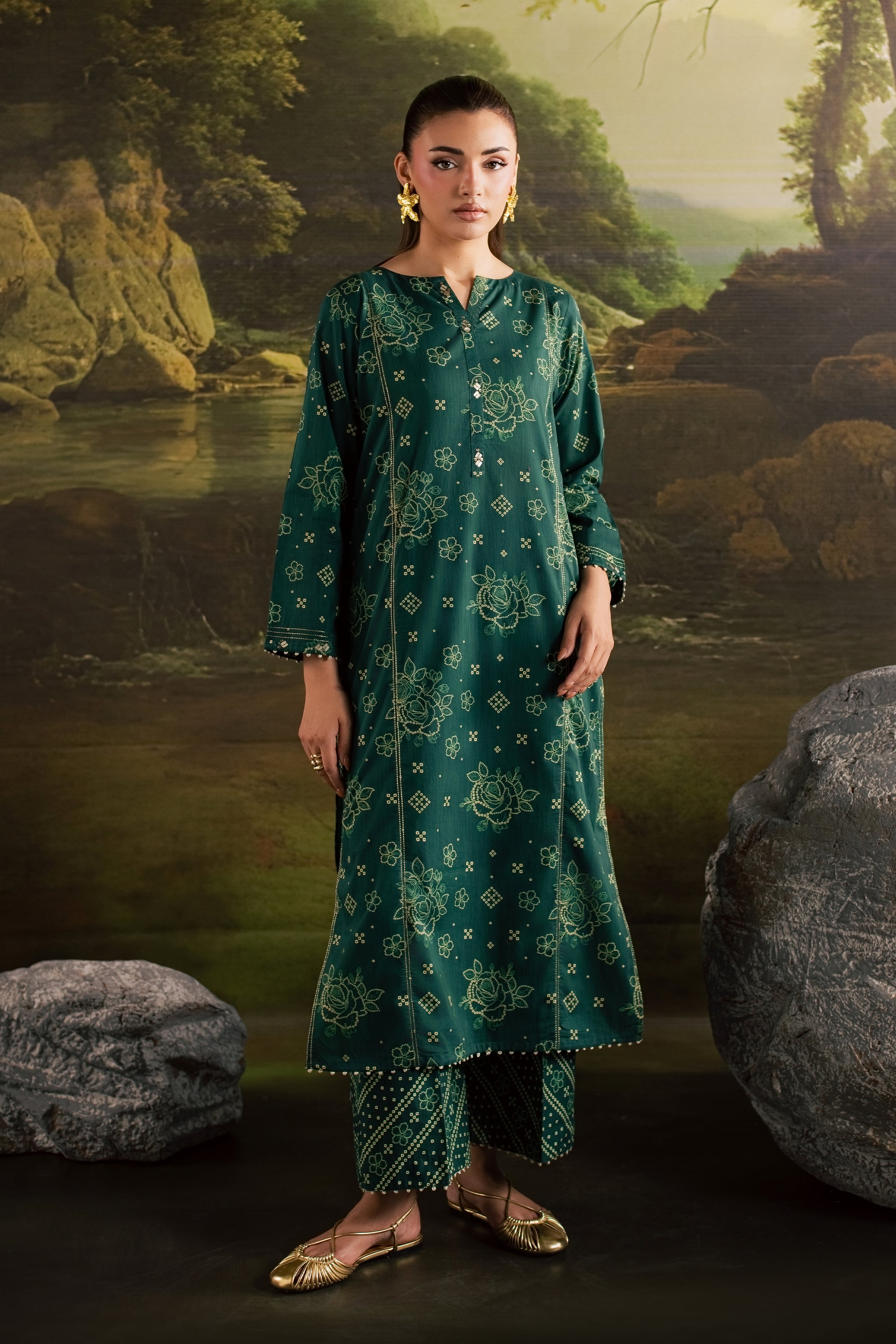 Moonsoon 2Pc - Printed Lawn Dress BATIKSS26 BATIK XS / Bottle Green / Lawn-S / Bottle Green / Lawn-M / Bottle Green / Lawn-L / Bottle Green / Lawn-XL / Bottle Green / Lawn