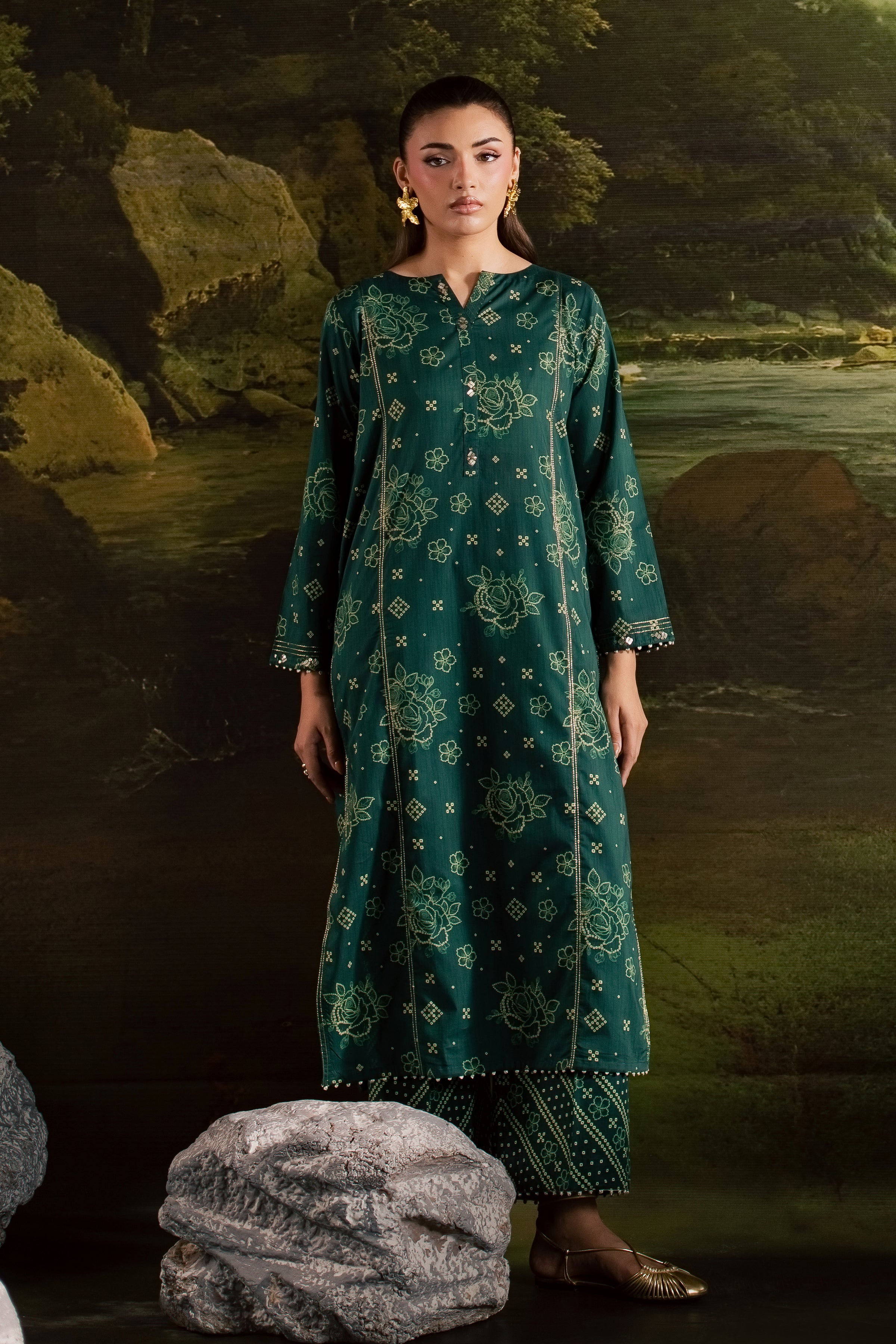 Moonsoon 2Pc - Printed Lawn Dress BATIKSS26 BATIK XS / Bottle Green / Lawn-S / Bottle Green / Lawn-M / Bottle Green / Lawn-L / Bottle Green / Lawn-XL / Bottle Green / Lawn