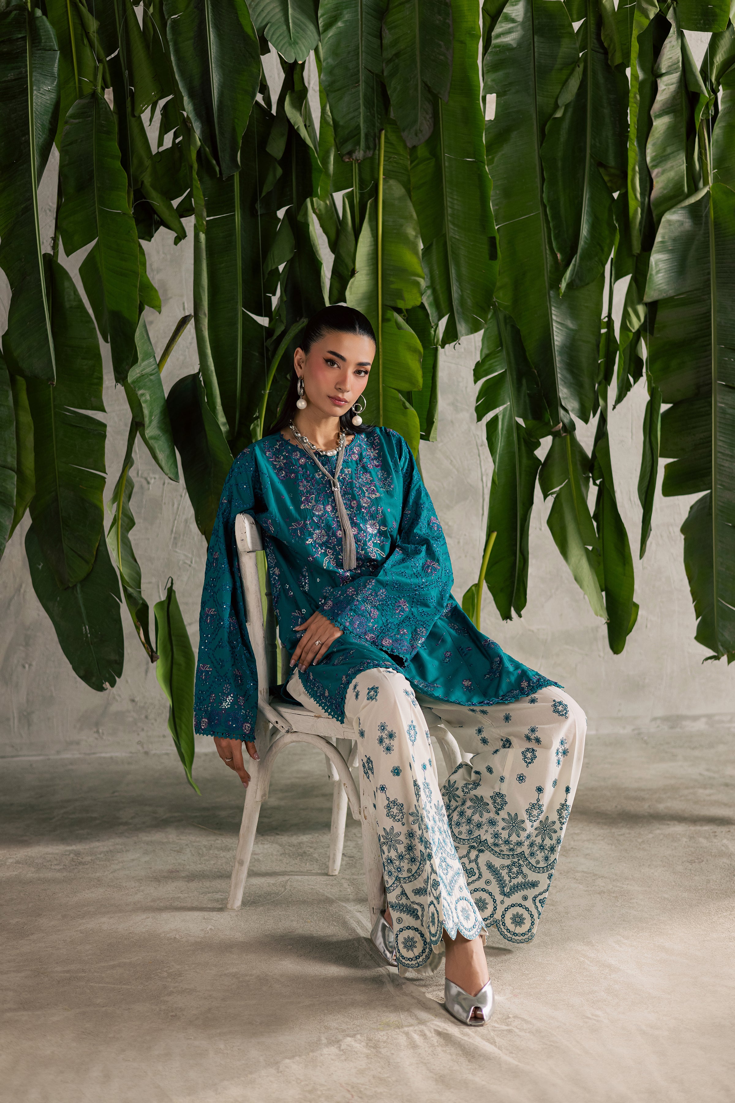 Moonwillow 2Pc - Festive Embroidered Lawn BATIKEID2026 BATIK XS / Evergold / Pima Lawn-S / Evergold / Pima Lawn-M / Evergold / Pima Lawn-L / Evergold / Pima Lawn-XL / Evergold / Pima Lawn
