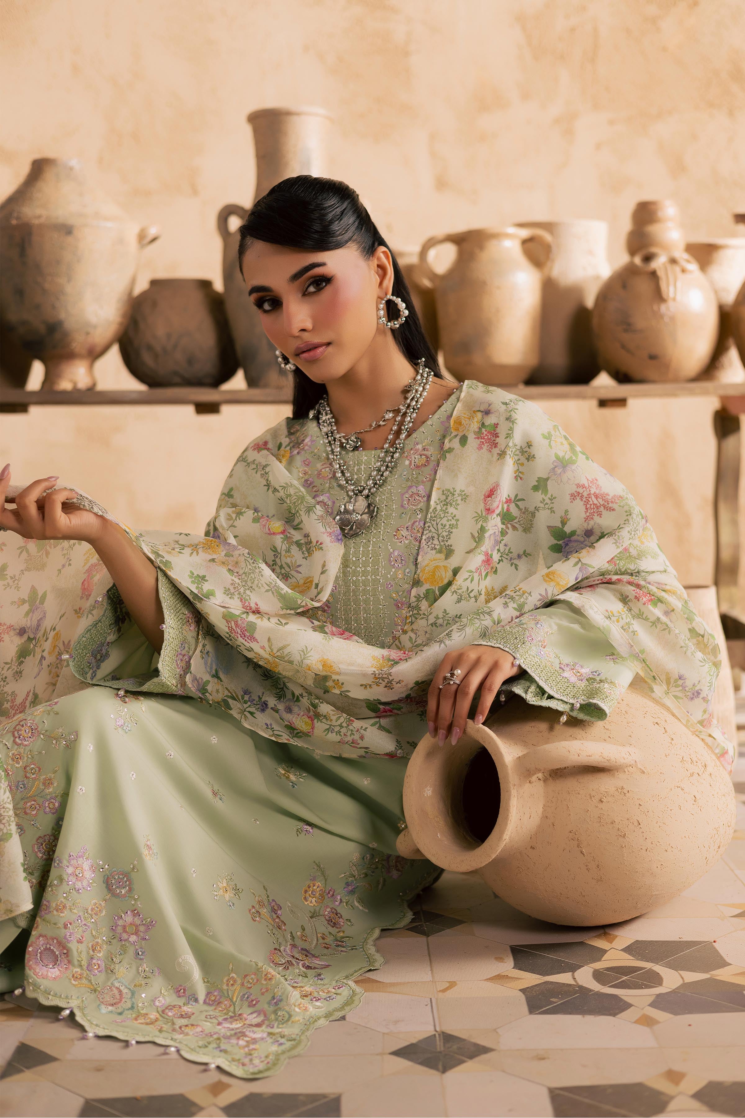 Morika 3Pc - Embroidered Festive Pret BATIKSS26 BATIK XS / Bokchoy / Pima Lawn-S / Bokchoy / Pima Lawn-M / Bokchoy / Pima Lawn-L / Bokchoy / Pima Lawn-XL / Bokchoy / Pima Lawn