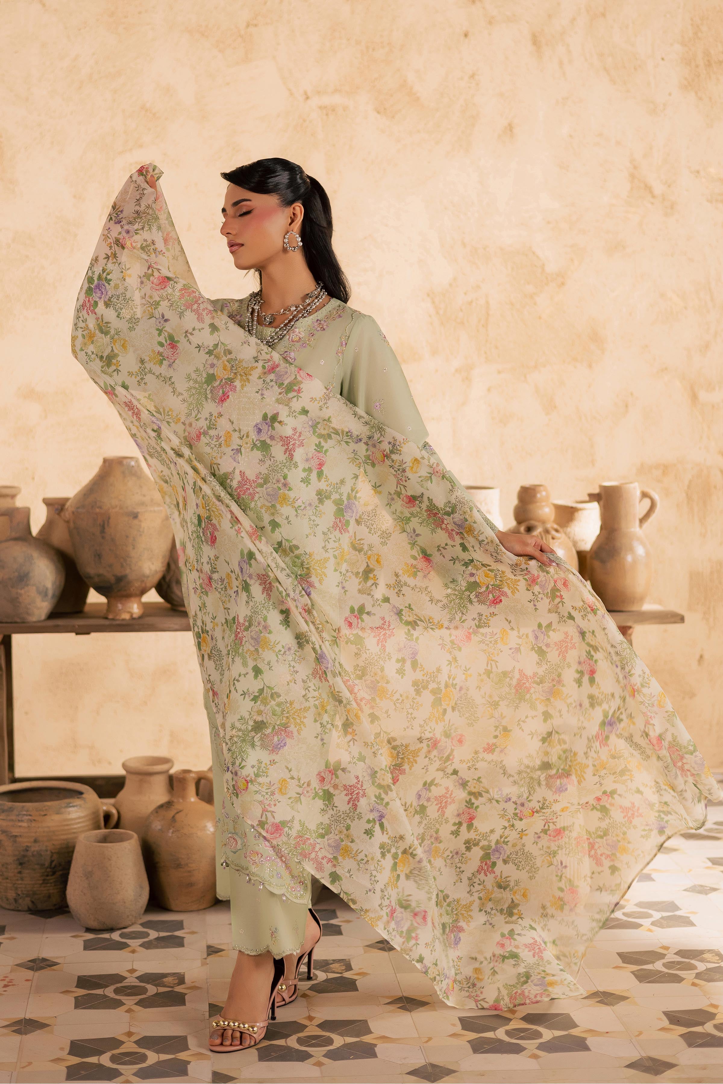Morika 3Pc - Embroidered Festive Pret BATIKSS26 BATIK XS / Bokchoy / Pima Lawn-S / Bokchoy / Pima Lawn-M / Bokchoy / Pima Lawn-L / Bokchoy / Pima Lawn-XL / Bokchoy / Pima Lawn