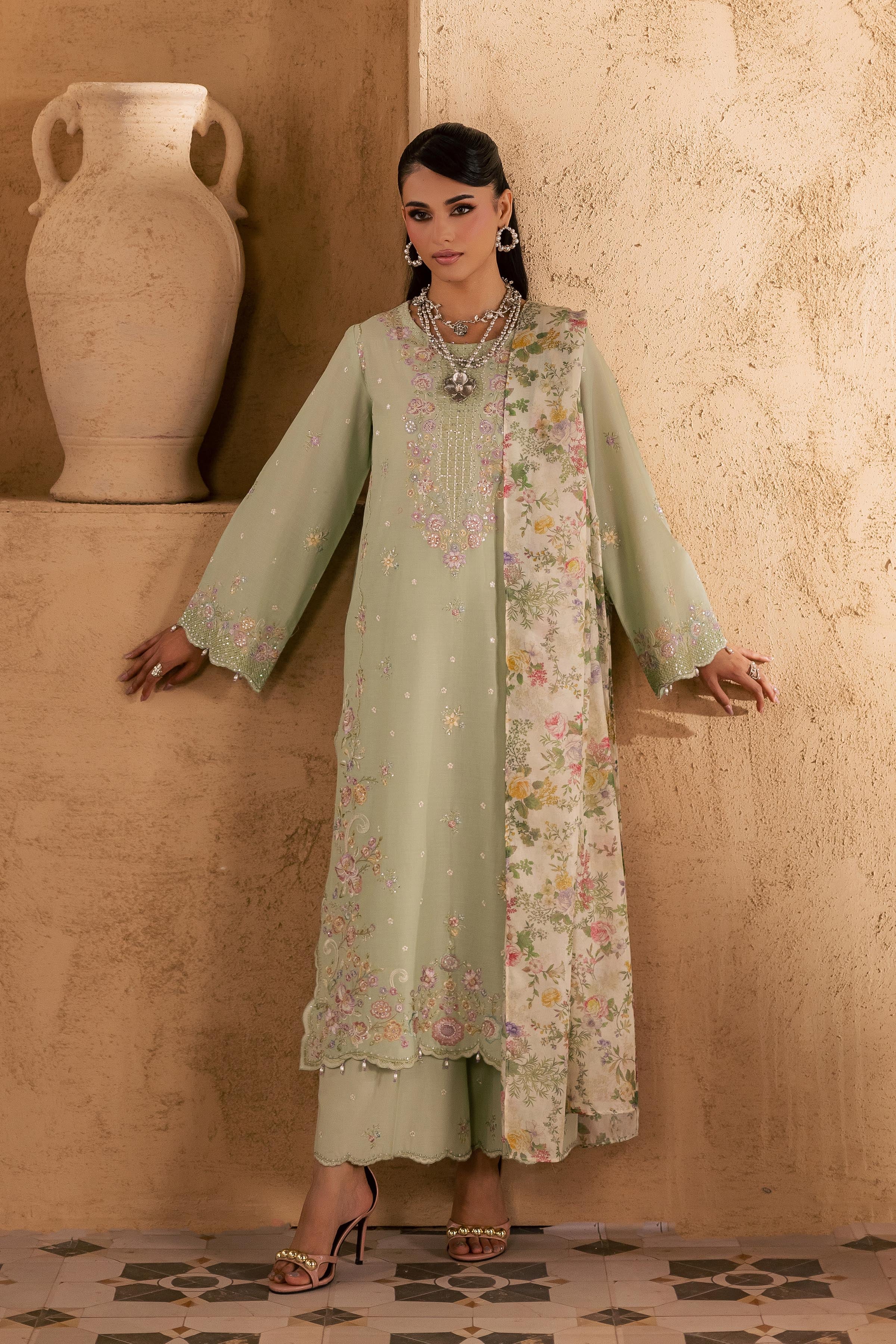 Morika 3Pc - Embroidered Festive Pret BATIKSS26 BATIK XS / Bokchoy / Pima Lawn-S / Bokchoy / Pima Lawn-M / Bokchoy / Pima Lawn-L / Bokchoy / Pima Lawn-XL / Bokchoy / Pima Lawn