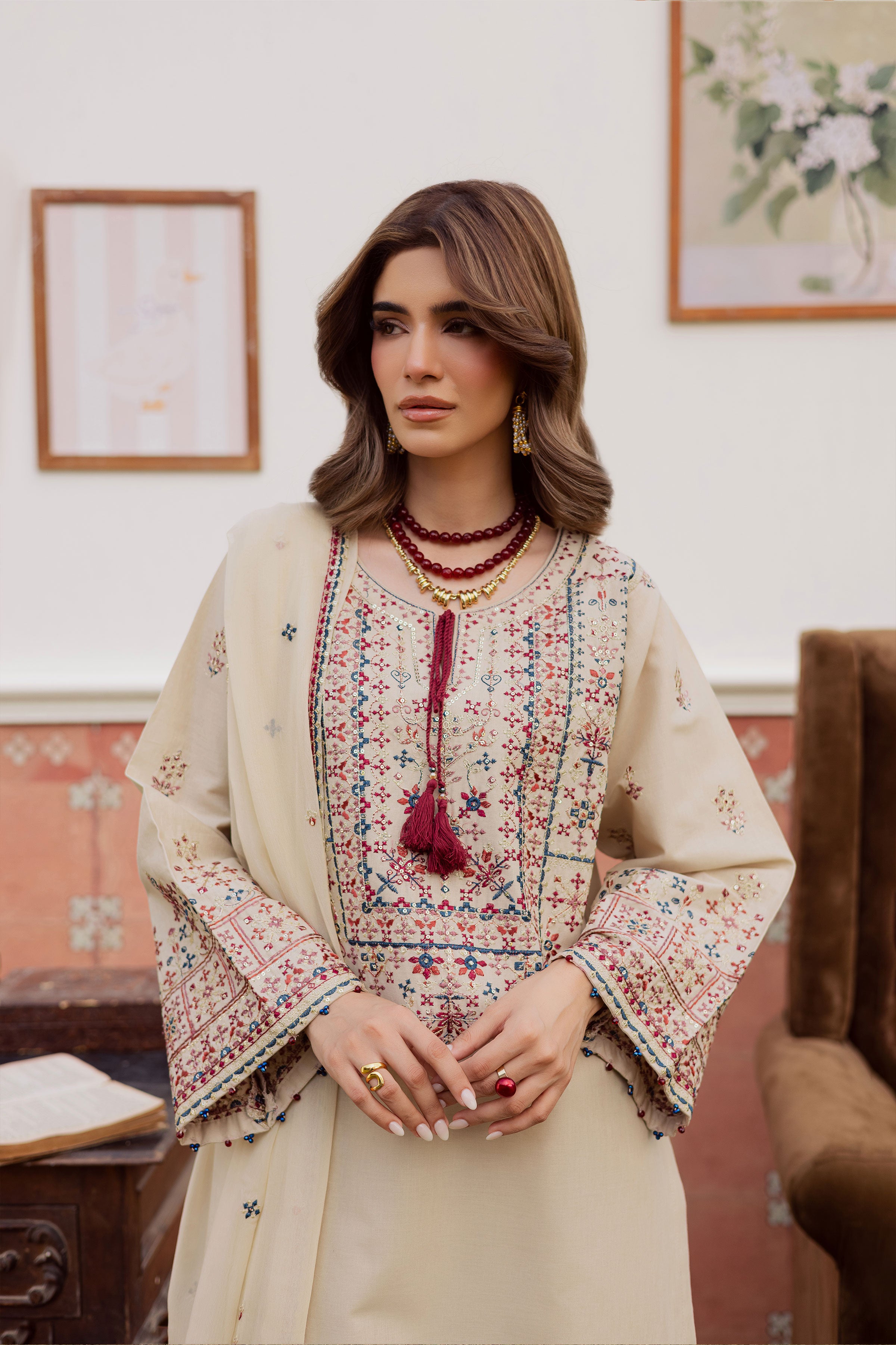 Nahin 3Pc - Embroidered Khaddar Dress BATIK WINTER PRET 2025 BATIK XS / French Oak / Khaddar-S / French Oak / Khaddar-M / French Oak / Khaddar-L / French Oak / Khaddar-XL / French Oak / Khaddar