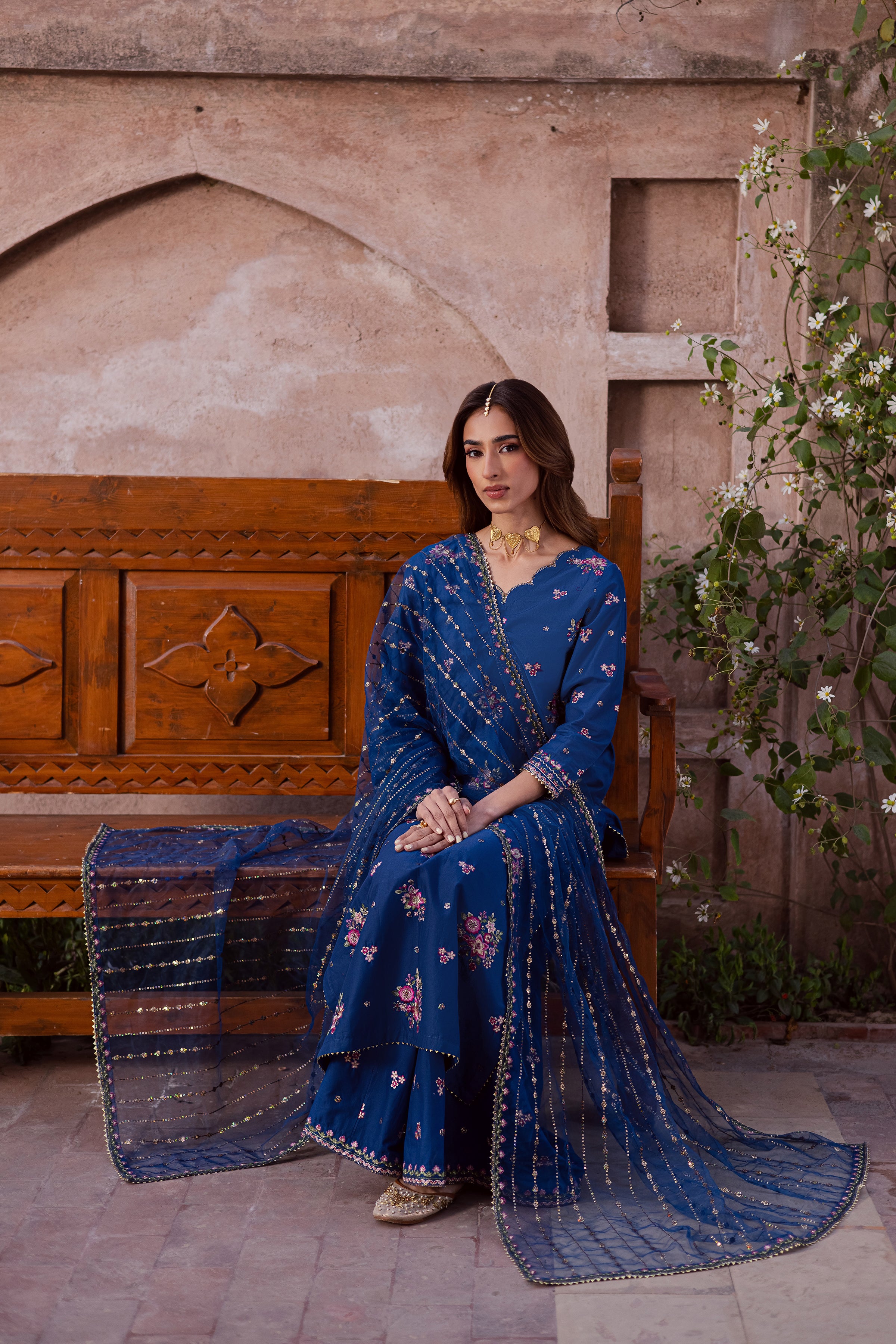 Navy Pink 3Pc - Festive Embroidered Lawn BATIKEID2026 BATIK XS / Navy Peony / Pima Lawn-S / Navy Peony / Pima Lawn-M / Navy Peony / Pima Lawn-L / Navy Peony / Pima Lawn-XL / Navy Peony / Pima Lawn