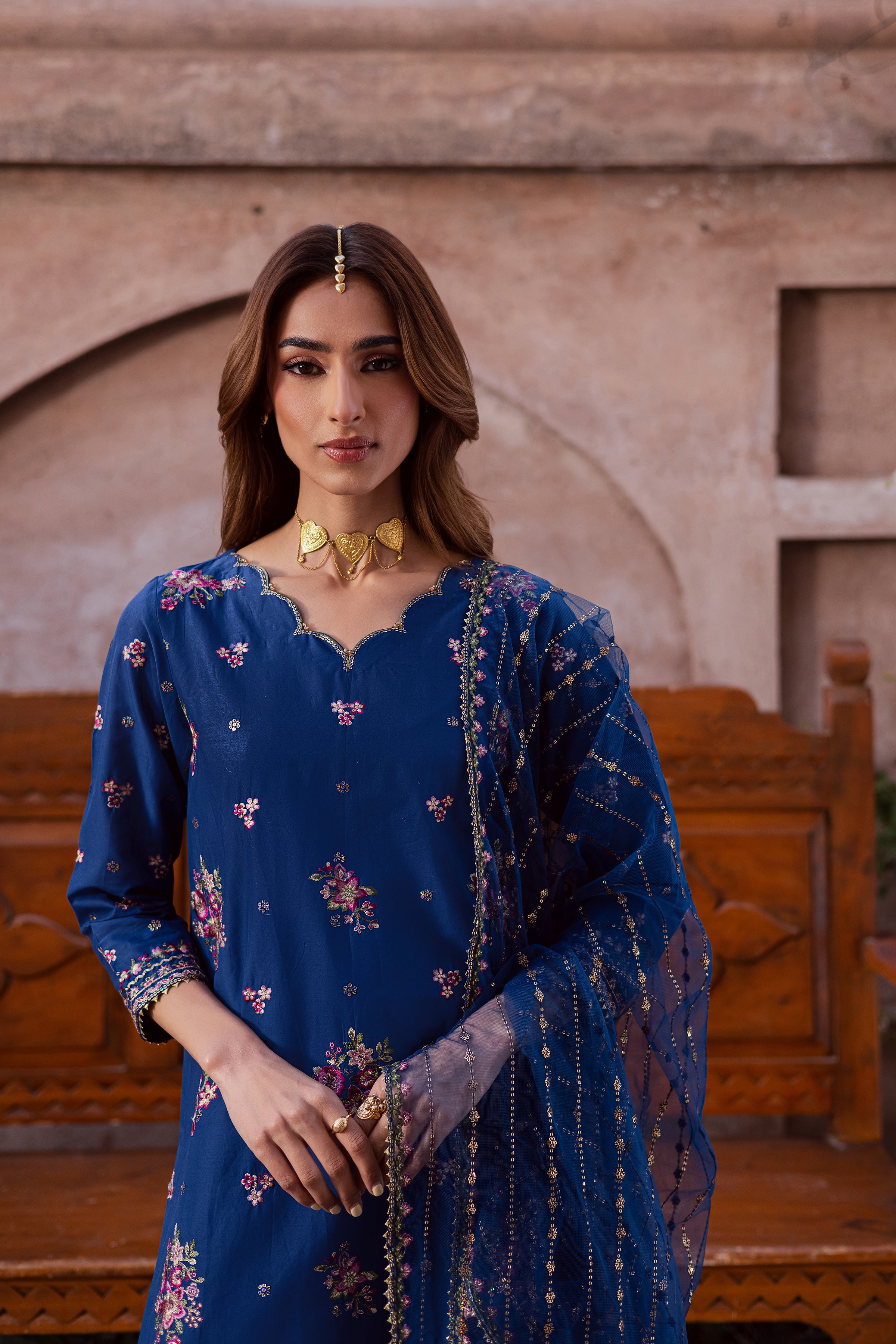 Navy Pink 3Pc - Festive Embroidered Lawn BATIKEID2026 BATIK XS / Navy Peony / Pima Lawn-S / Navy Peony / Pima Lawn-M / Navy Peony / Pima Lawn-L / Navy Peony / Pima Lawn-XL / Navy Peony / Pima Lawn