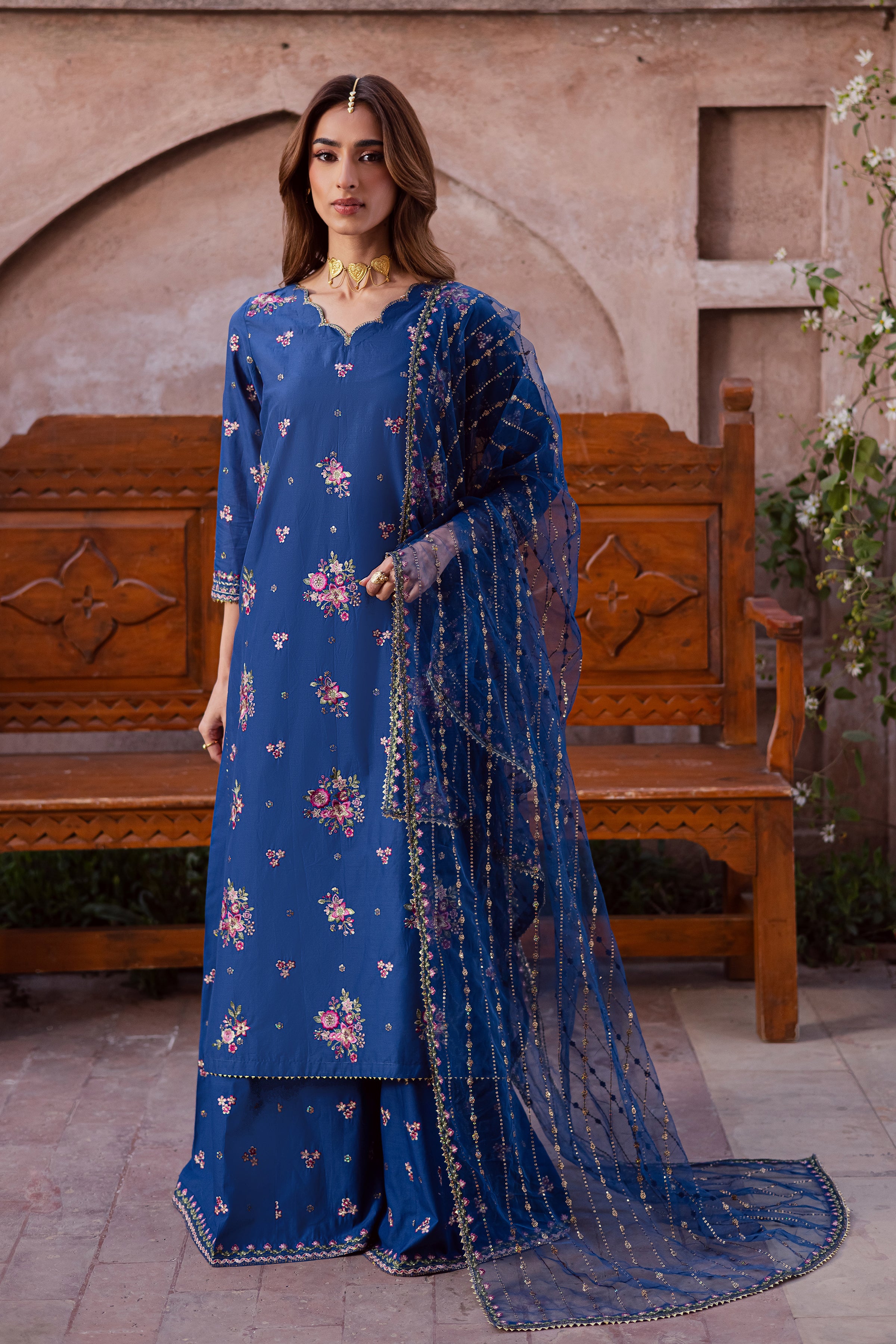Navy Pink 3Pc - Festive Embroidered Lawn BATIKEID2026 BATIK XS / Navy Peony / Pima Lawn-S / Navy Peony / Pima Lawn-M / Navy Peony / Pima Lawn-L / Navy Peony / Pima Lawn-XL / Navy Peony / Pima Lawn