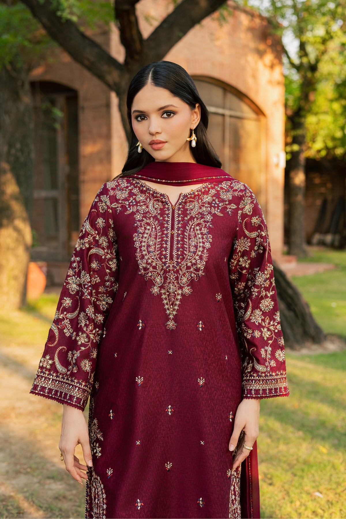 Nayra 3Pc - Embroidered Karandi Pret PRETKARANDI2026 BATIK XS / Maroon / Karandi