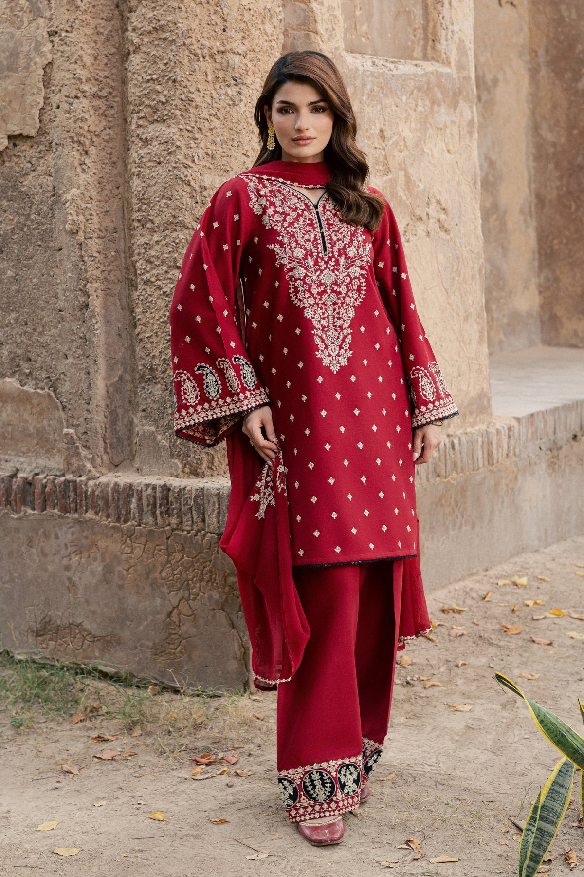 Nazaara 3Pc - Embroidered Khaddar Pret PRETKHADDAR2026 BATIK XS / Rhythmic Red / Khaddar