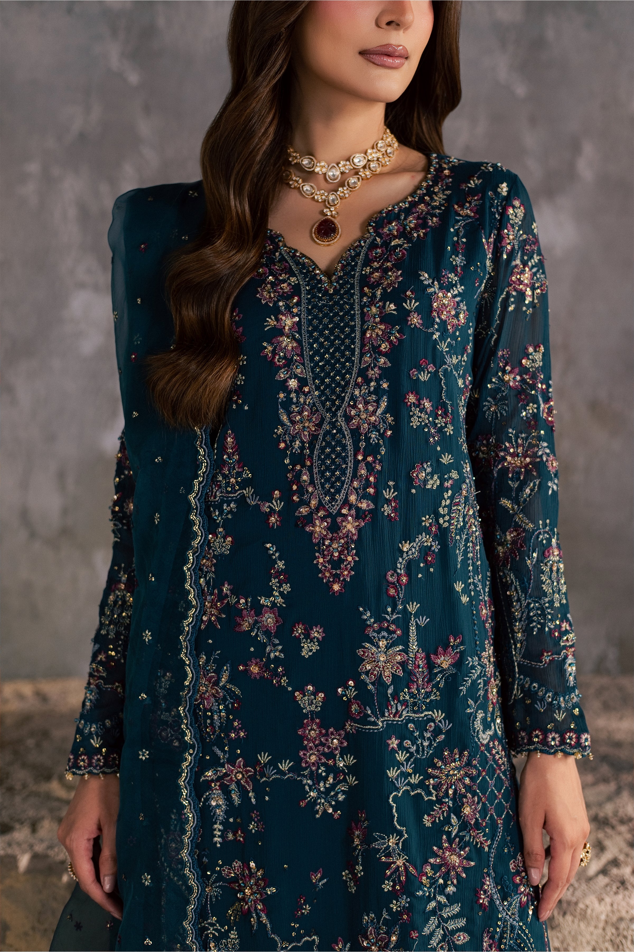 Nazish 3Pc - Festive Luxe Pret BATIKSTUDIO2026 BATIK S / Teal / Crinkle-M / Teal / Crinkle-L / Teal / Crinkle