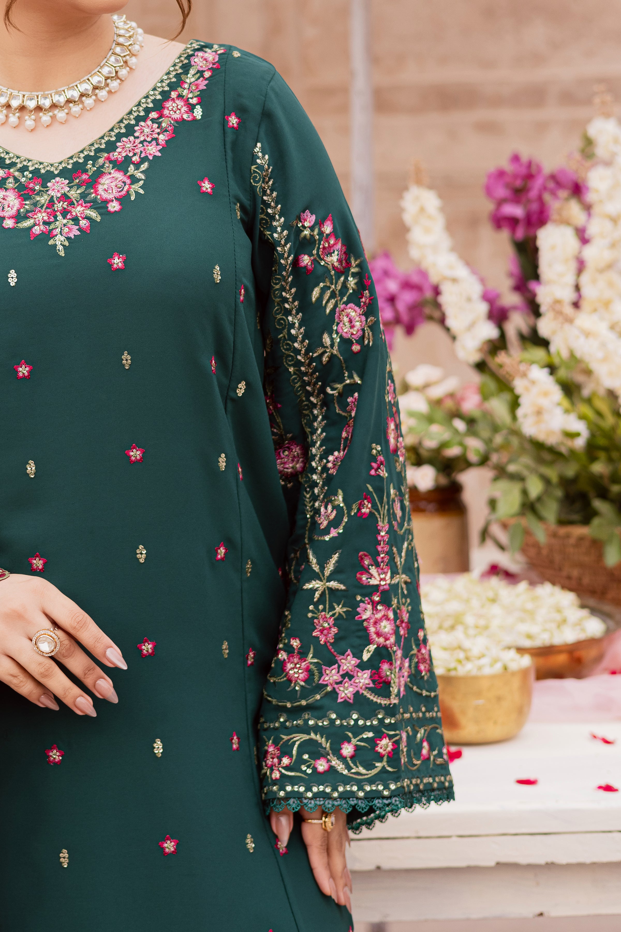 Neem 3Pc - Festive Luxe Pret BATIKSTUDIO2025 BATIK S / Forest Green / Georgette-M / Forest Green / Georgette-L / Forest Green / Georgette