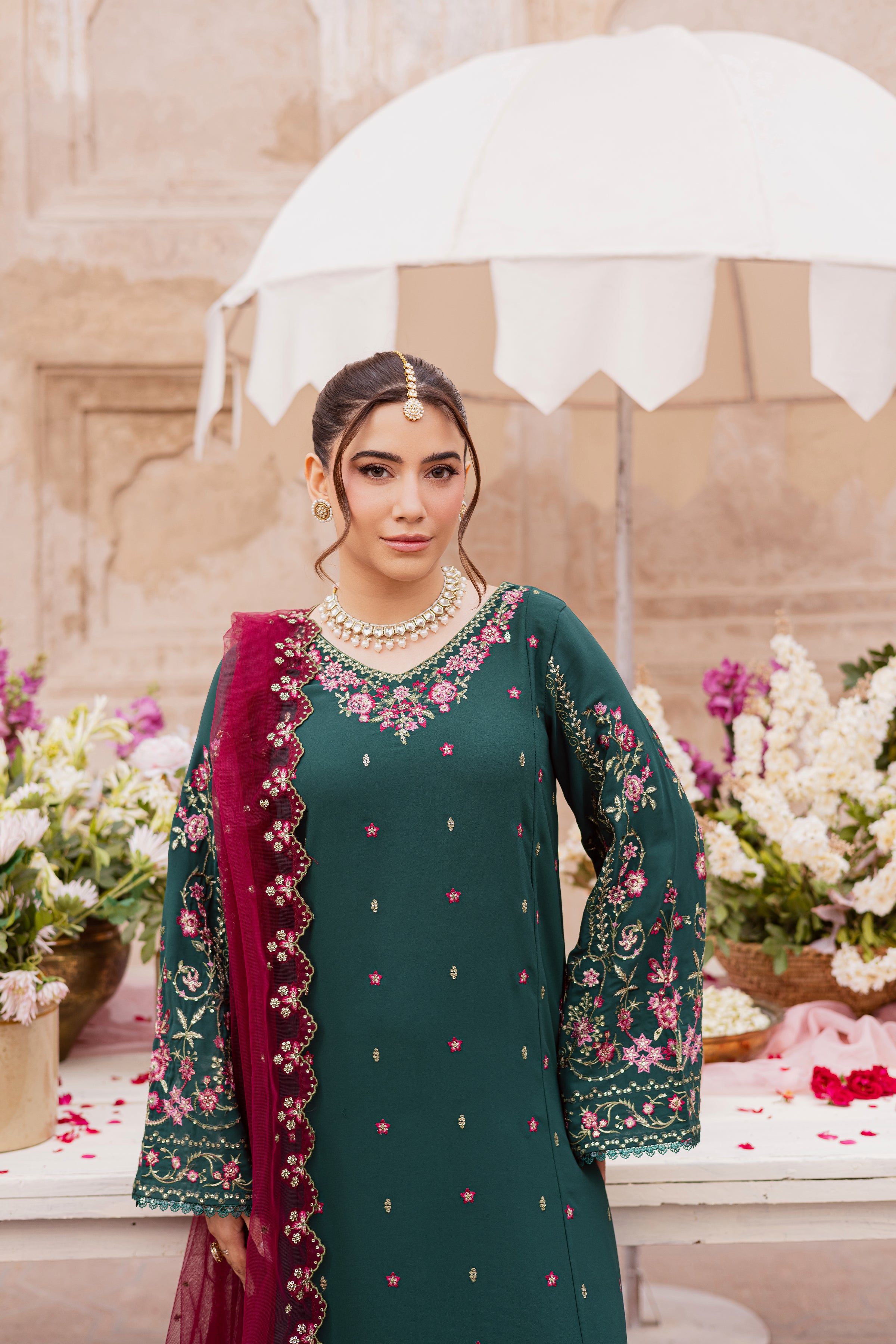 Neem 3Pc - Festive Luxe Pret BATIKSTUDIO2025 BATIK S / Forest Green / Georgette-M / Forest Green / Georgette-L / Forest Green / Georgette