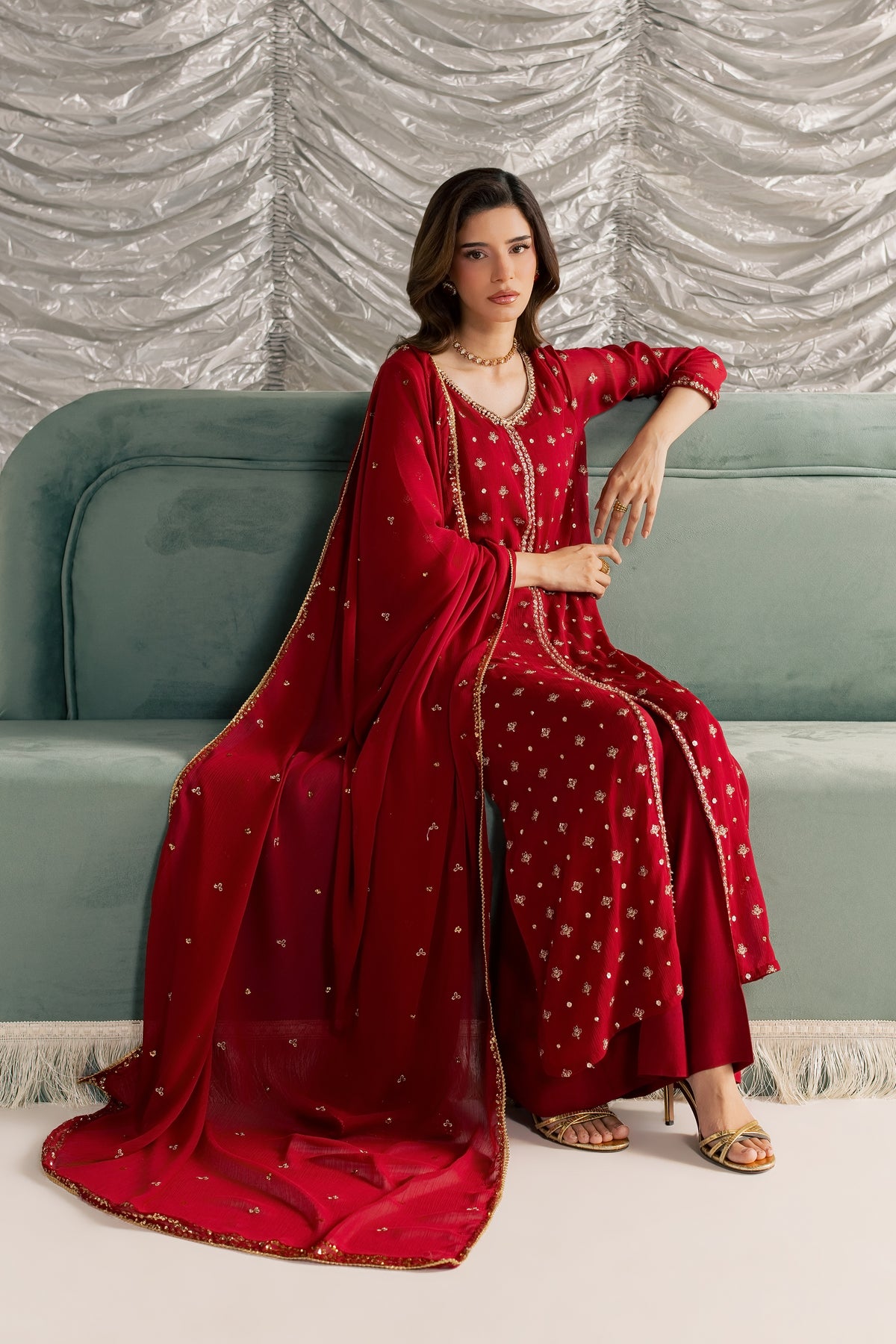 Nehan 3Pc - Festive Luxe Pret STUDIOLUXEAUG26 BATIK S / Red / Crinkle