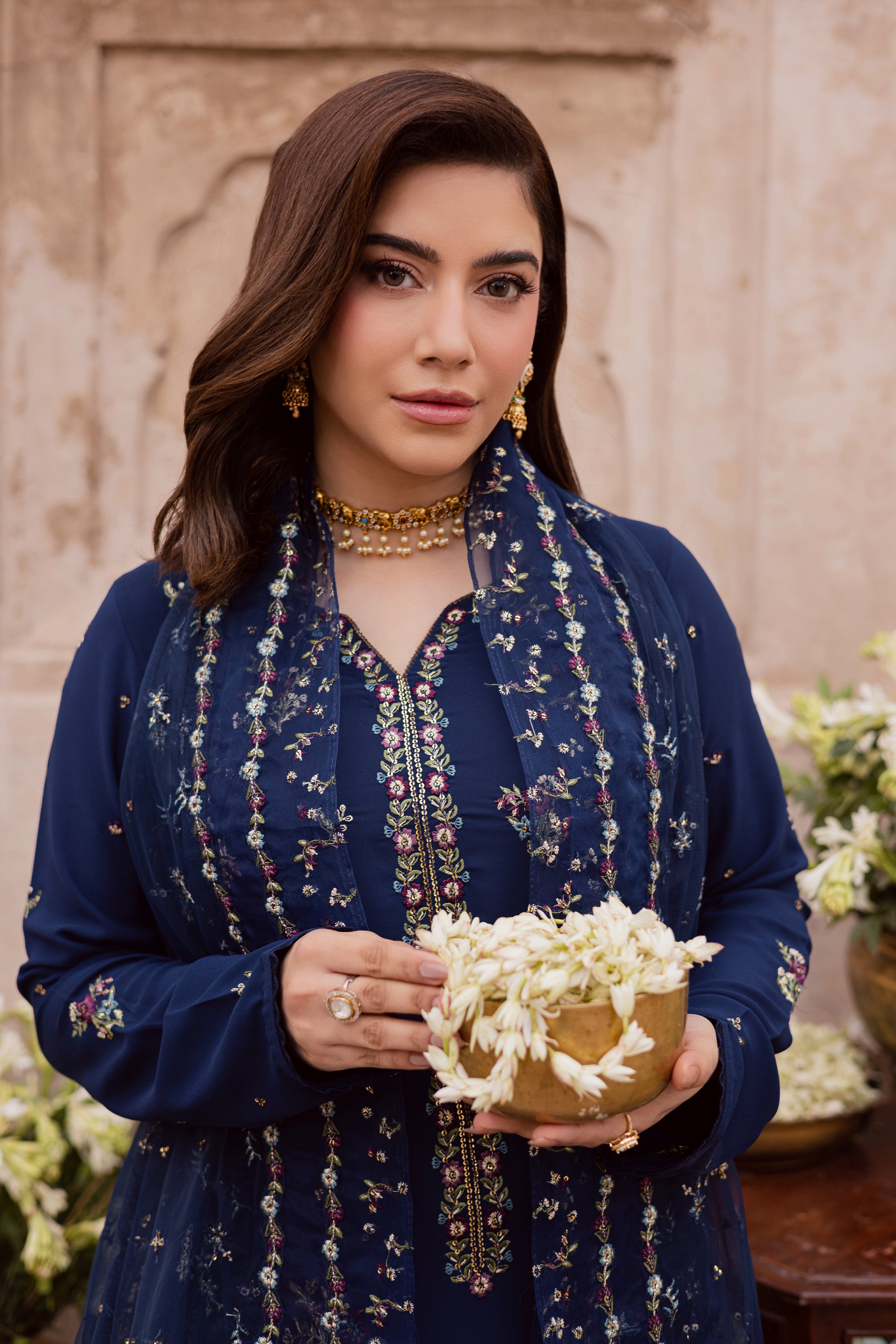 Neptune 3Pc - Festive Luxe Pret BATIKSTUDIO2025 BATIK S / Midnight Blue / Georgette-M / Midnight Blue / Georgette-L / Midnight Blue / Georgette